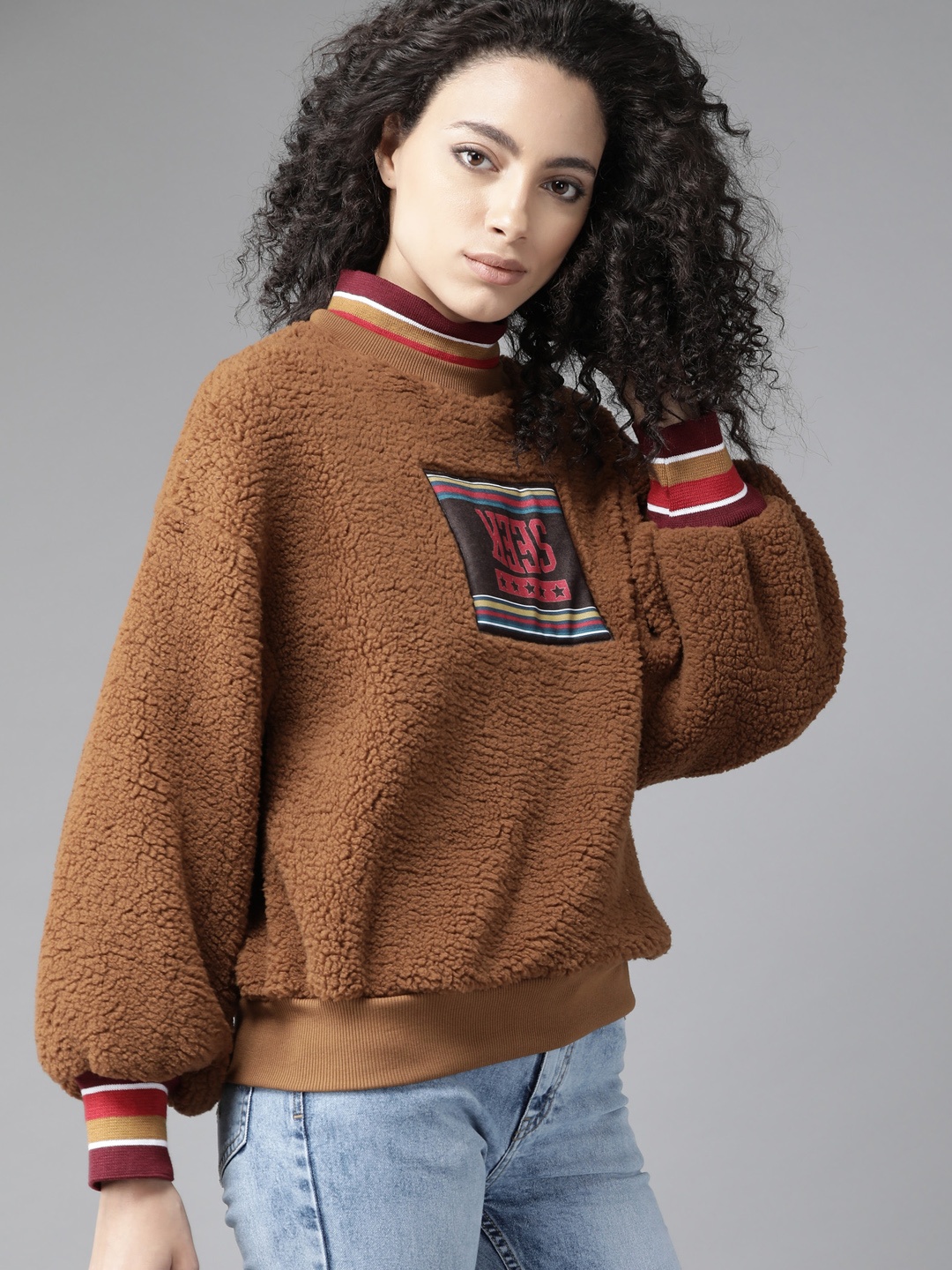 

Roadster Women Brown Sherpa Detail Sweatshirt