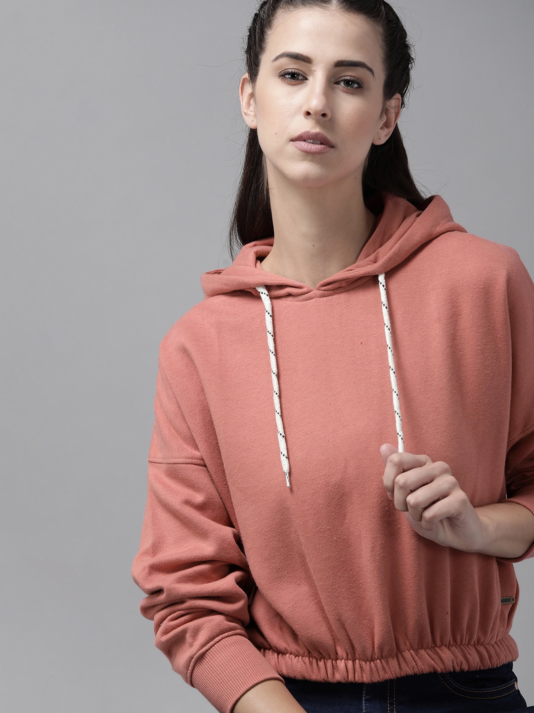 

Roadster Women Pink Solid Hooded Sweatshirt