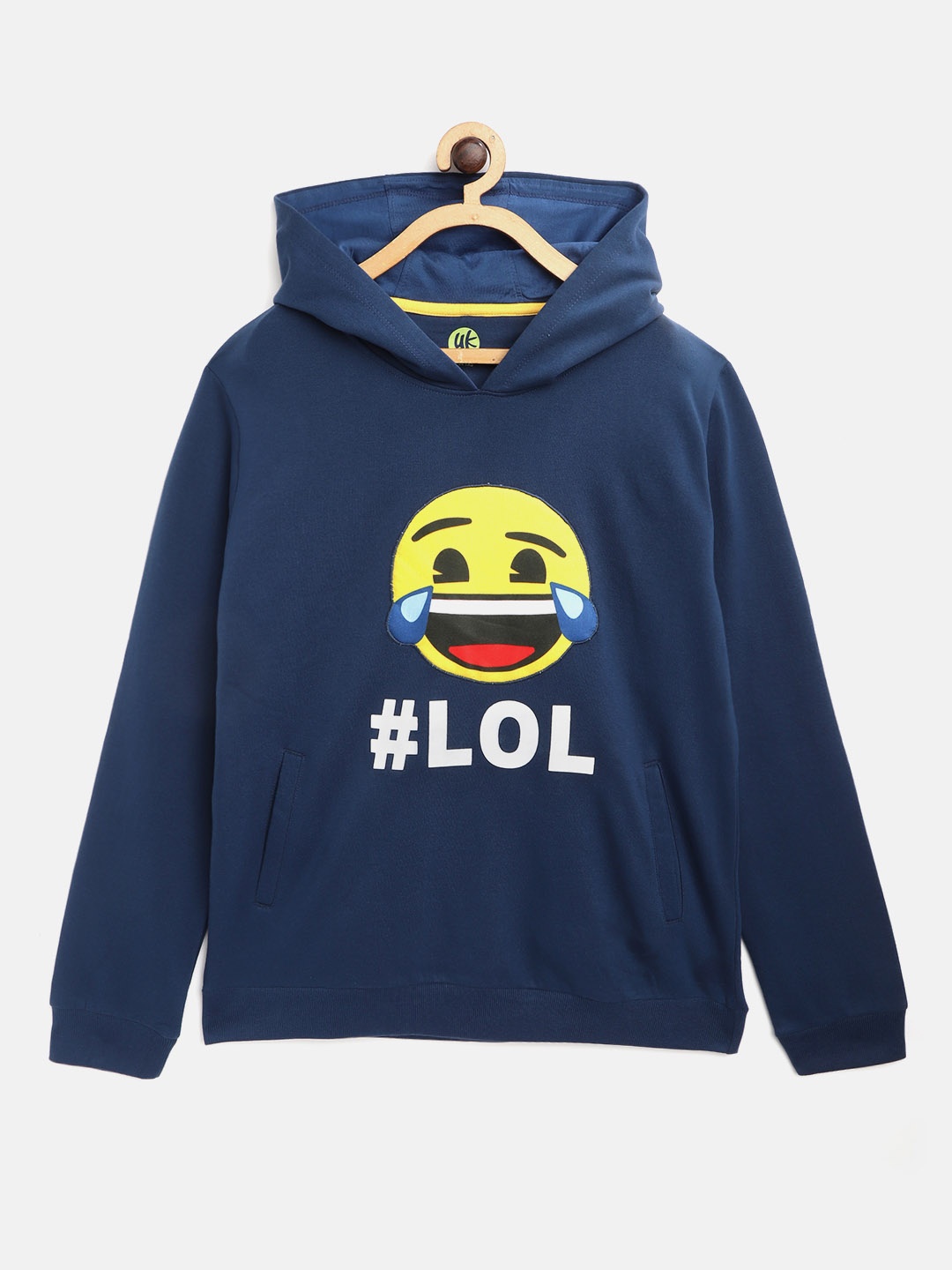 

YK emoji Boys Teal Blue Self Design Hooded Sweatshirt