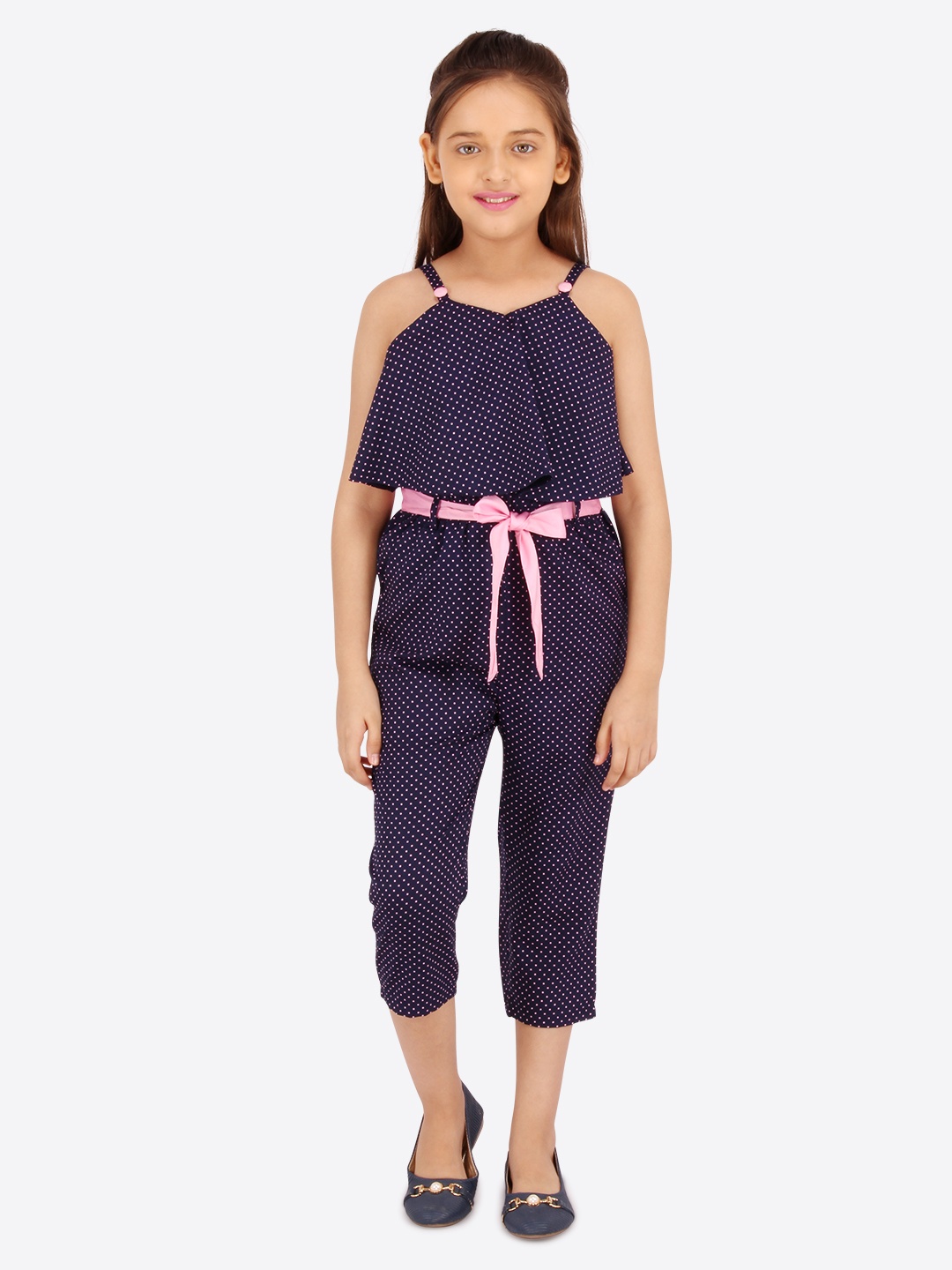 

CUTECUMBER Girls Navy Blue & Pink Printed Basic Jumpsuit
