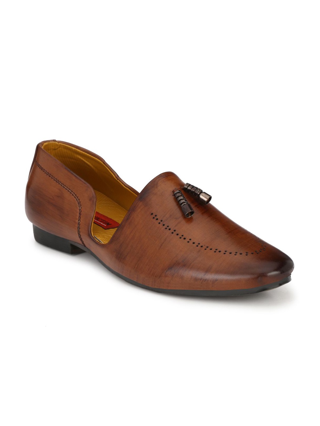 

Fashion Victim Men Brown Solid Mojaris with Perforated Detail