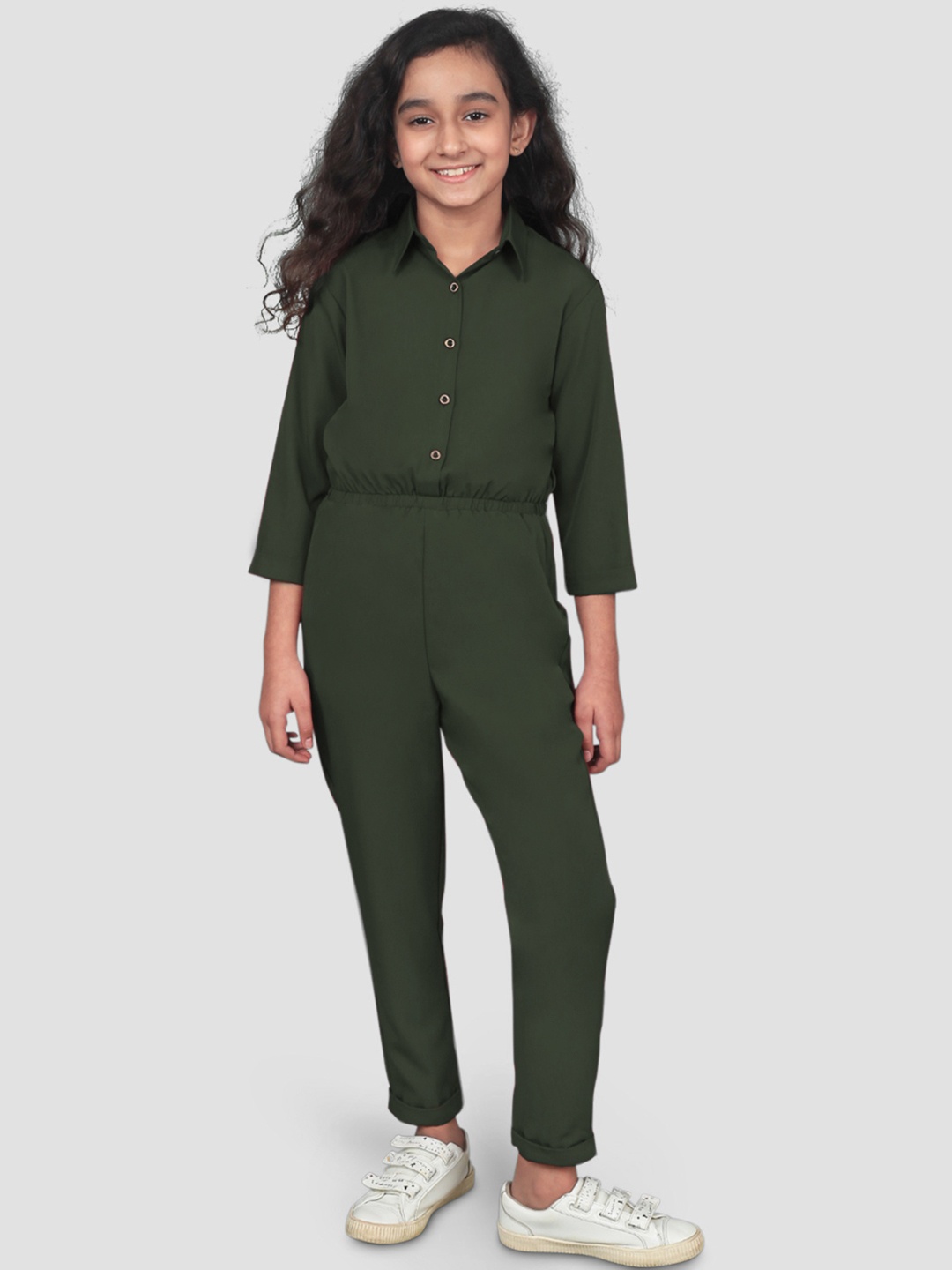 

Uptownie Lite Girls Solid Roll Up Jumpsuit, Green