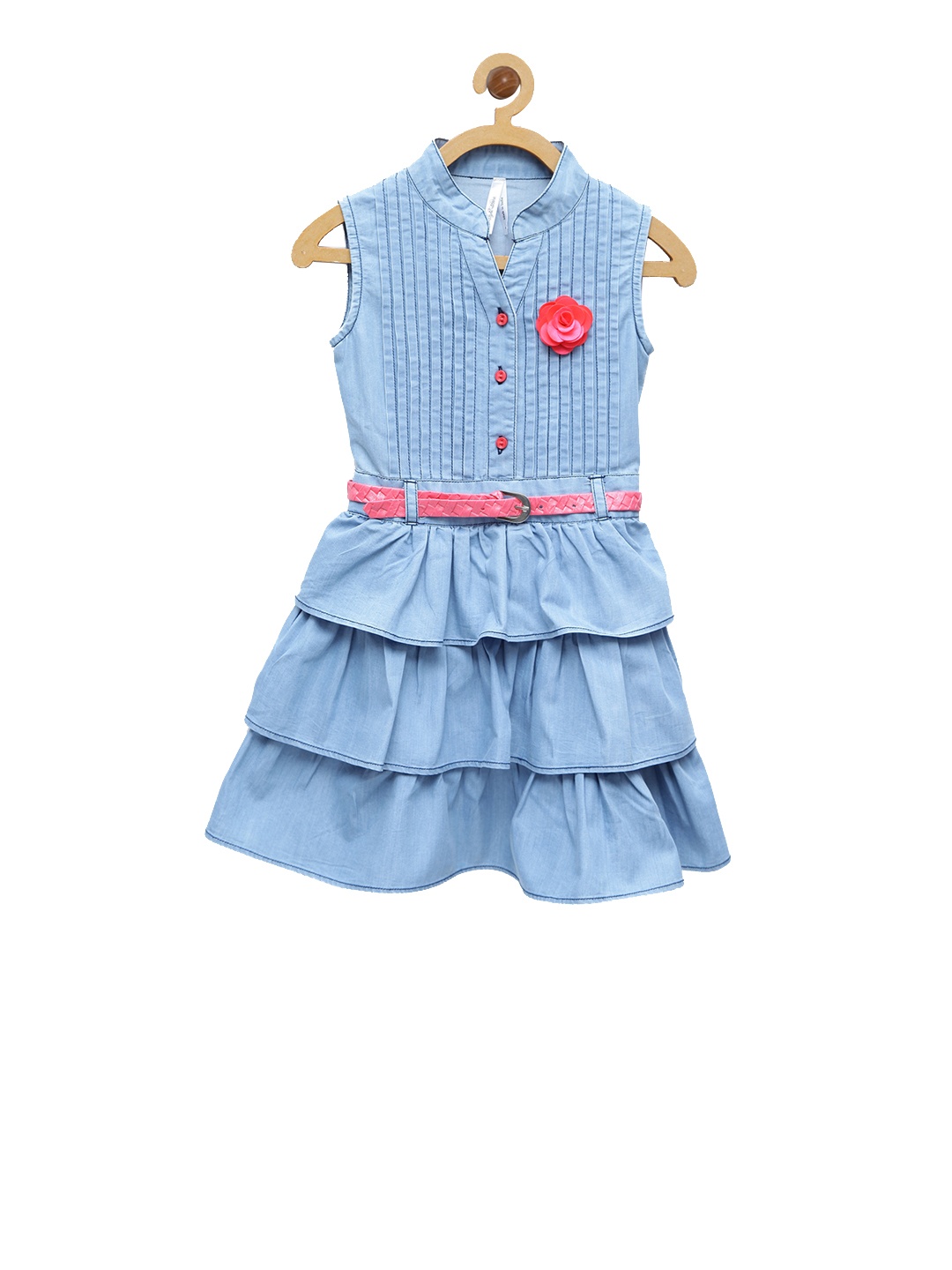 

StyleStone Girls Blue Solid Denim Fit and Flare Dress