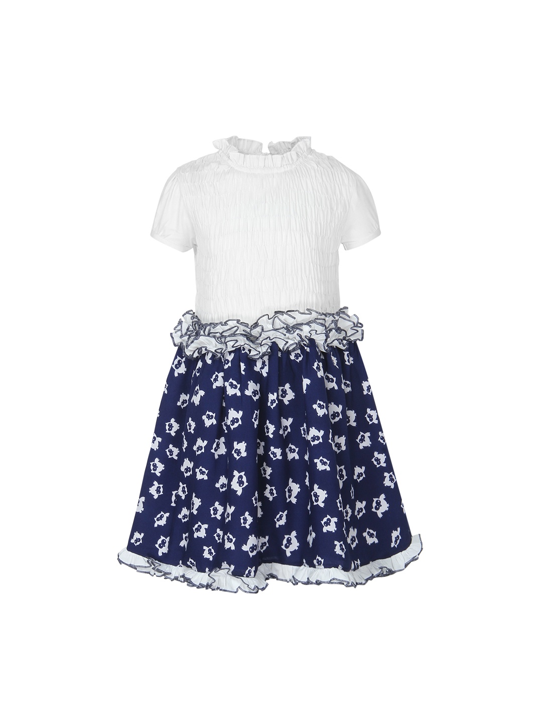 

StyleStone Girls White & Navy Blue Printed Fit and Flare Dress