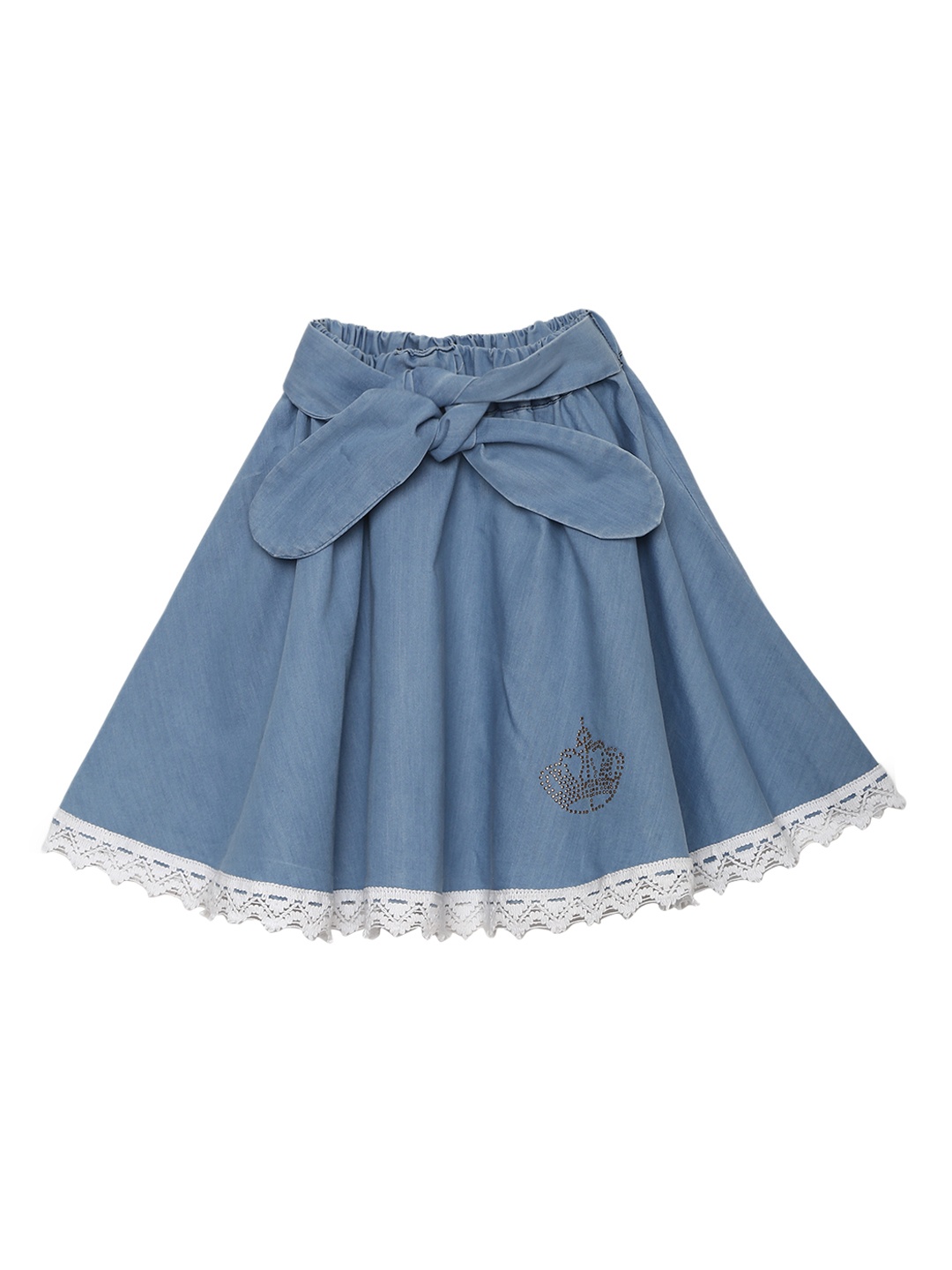 

StyleStone Girls Blue Solid Denim Knee-Length Flared Skirt