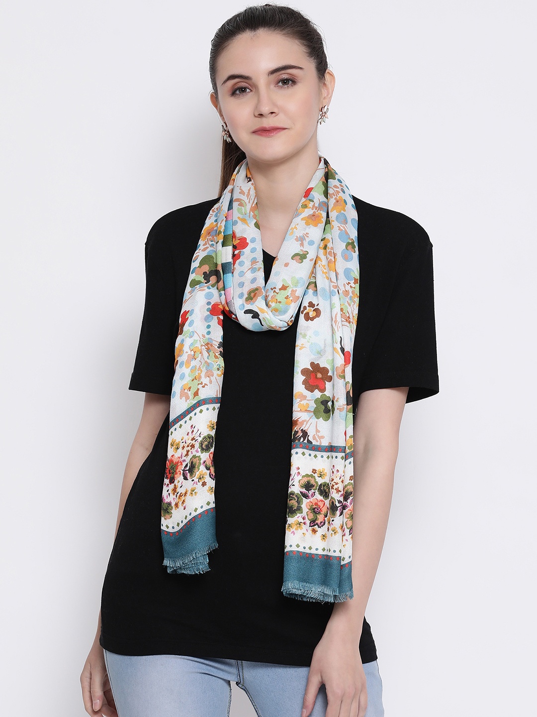 

SHINGORA Women Blue & Beige Printed Stole