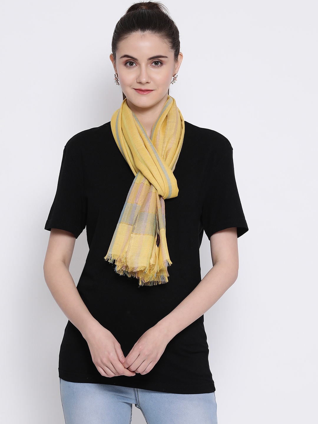 

SHINGORA Women Yellow Striped Stole