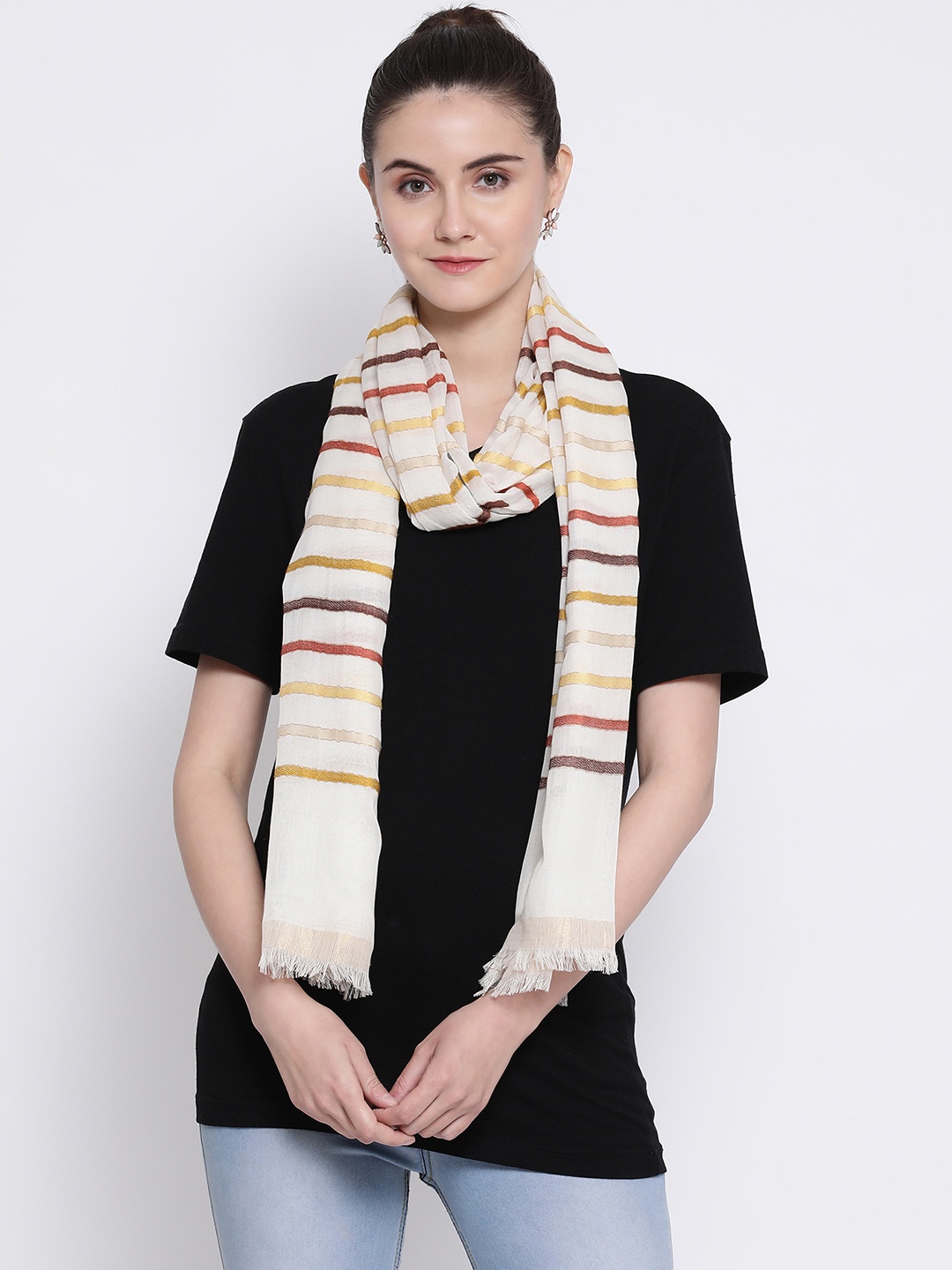 

SHINGORA Women Off-White & Yellow Striped Stole