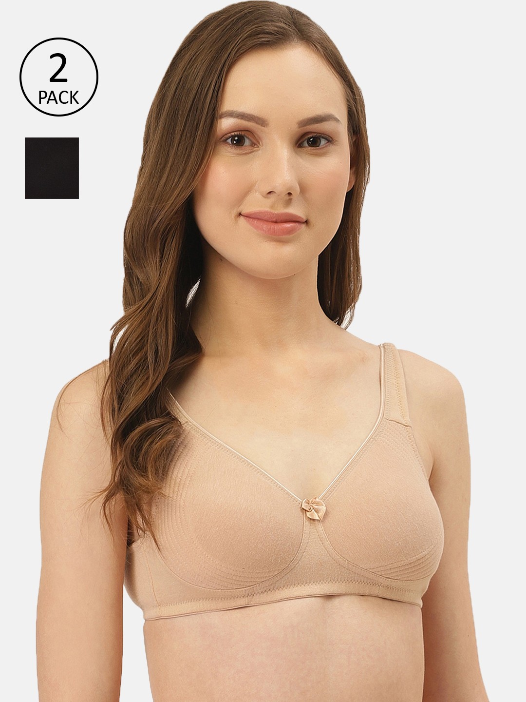 

Inner Sense Pack of 2 Solid Non-Wired Non Padded T-shirt Bra, Beige