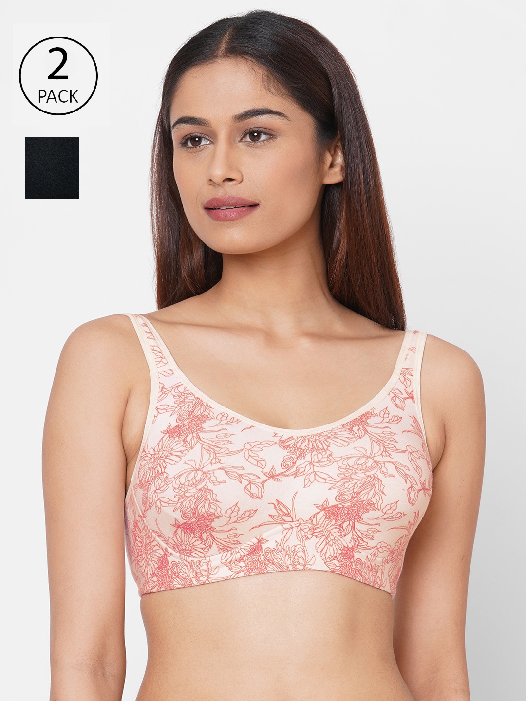 

Inner Sense Pack of 2 Multicolored Printed Antimicrobial Non-wired Boho Bralette, Multi