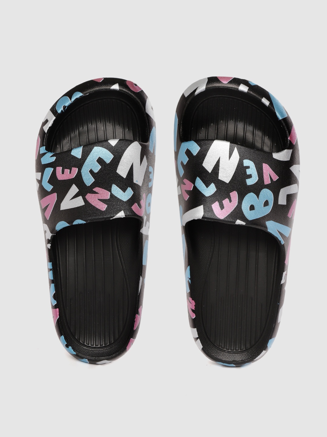 

Mast & Harbour Women Black & Blue Alphabet Print Sliders