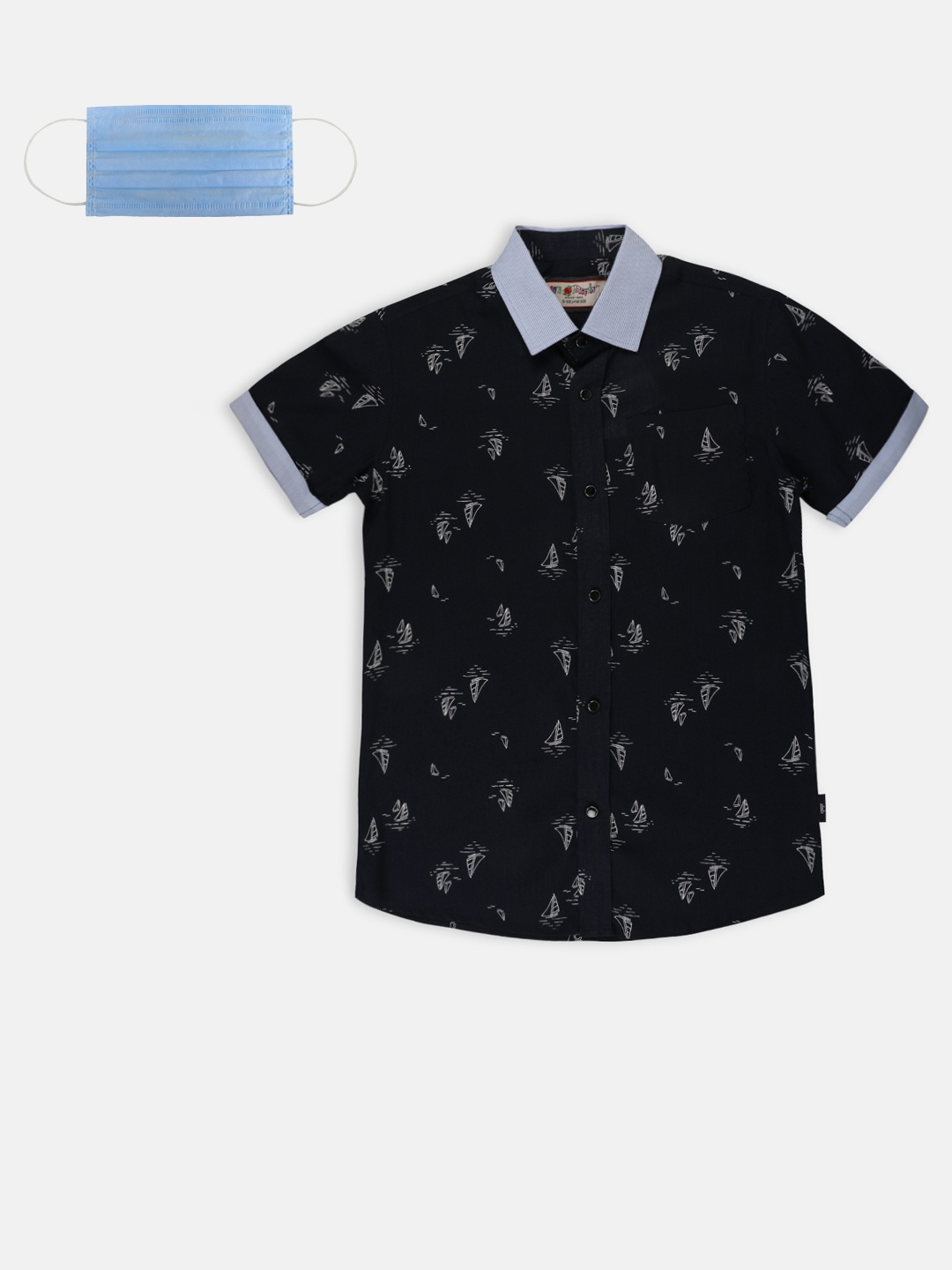 

Lil Tomatoes Boys Navy Blue Regular Fit Printed Casual Shirt
