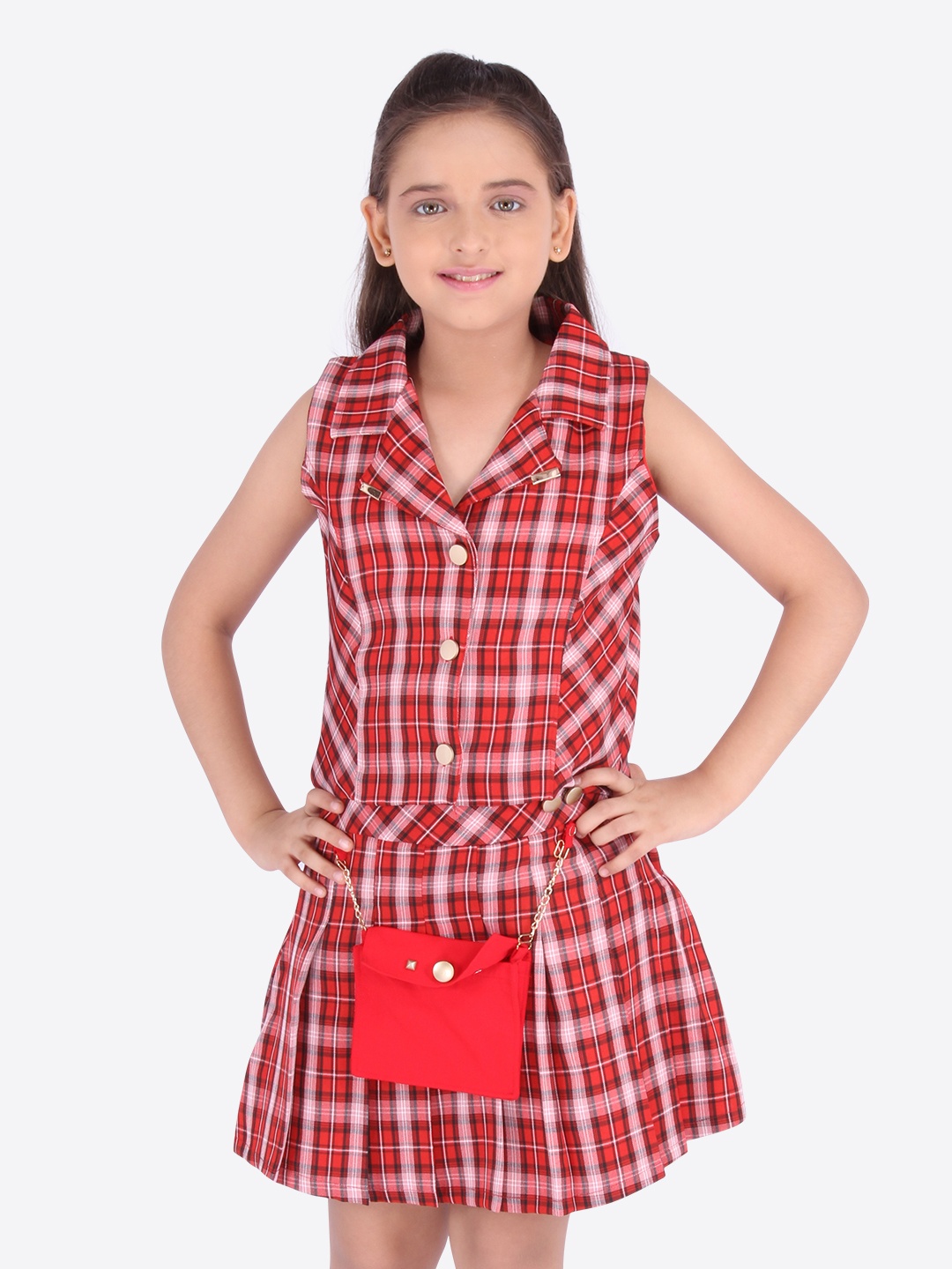 

CUTECUMBER Girls Red & Black Checked Top with Skirt