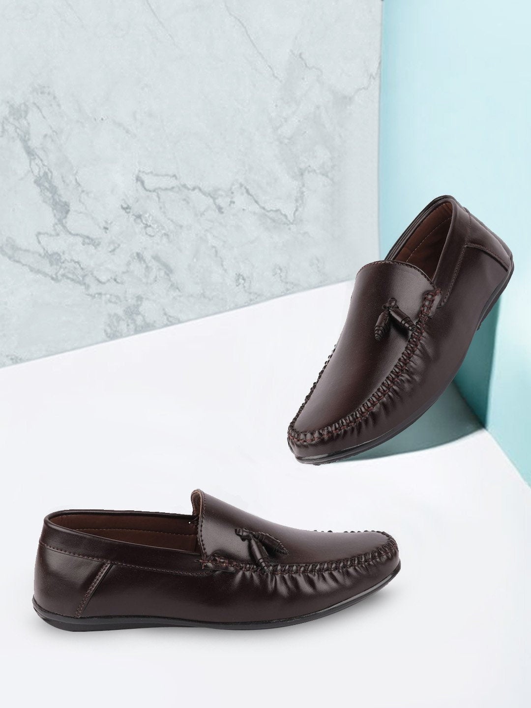 

FAUSTO Men Coffee Brown Tasselled Loafers