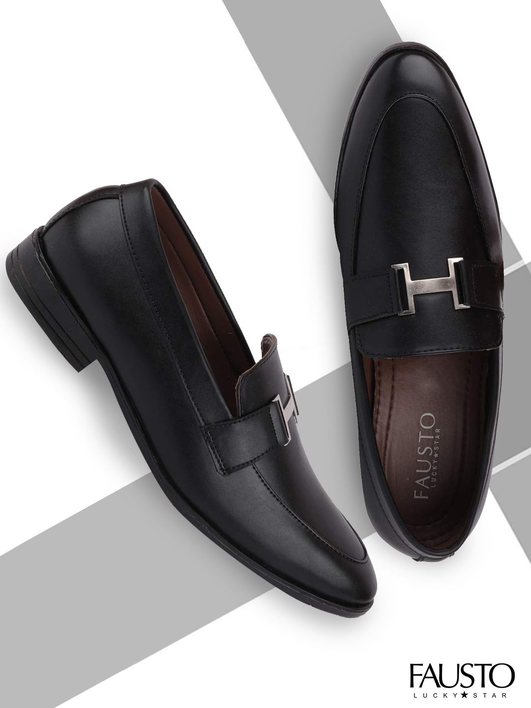 

FAUSTO Men Black Solid Formal Slip-On Shoes