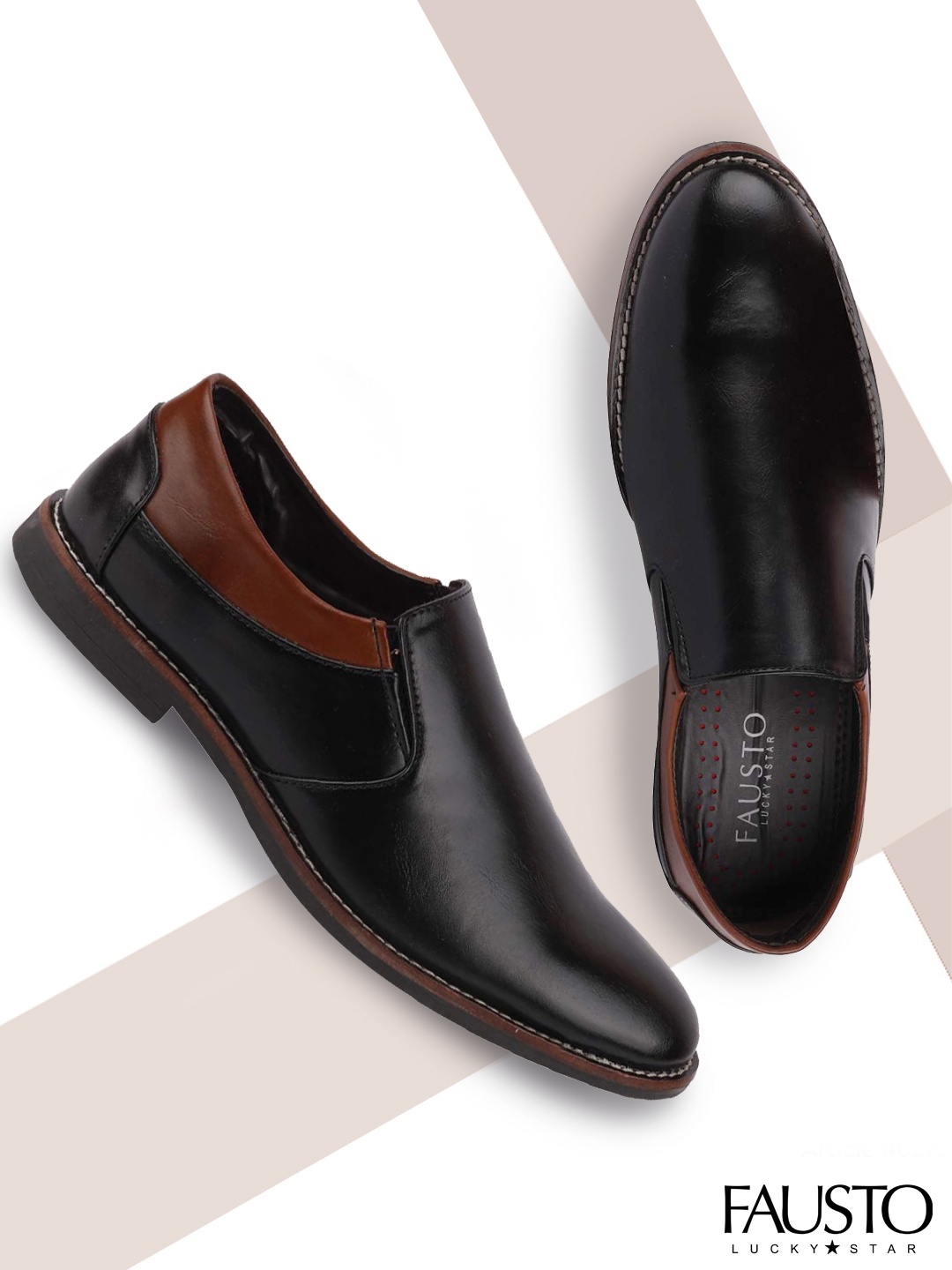 

FAUSTO Men Black & Brown Solid Formal Welted Slip-Ons