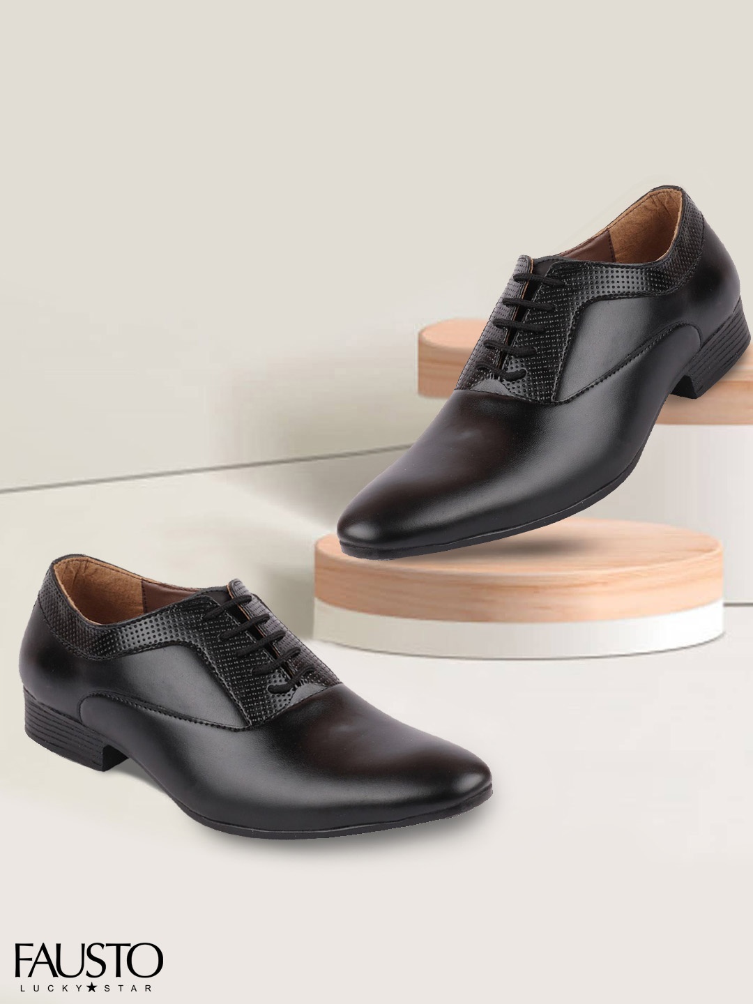 

FAUSTO Men Black Perforated Formal Oxfords