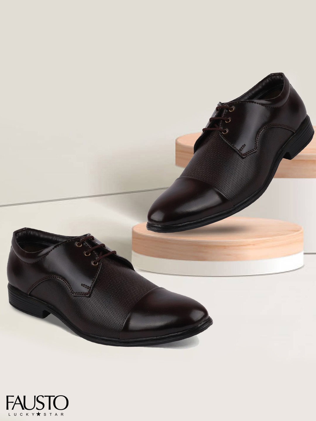 

FAUSTO Men Burgundy Textured Formal Derbys
