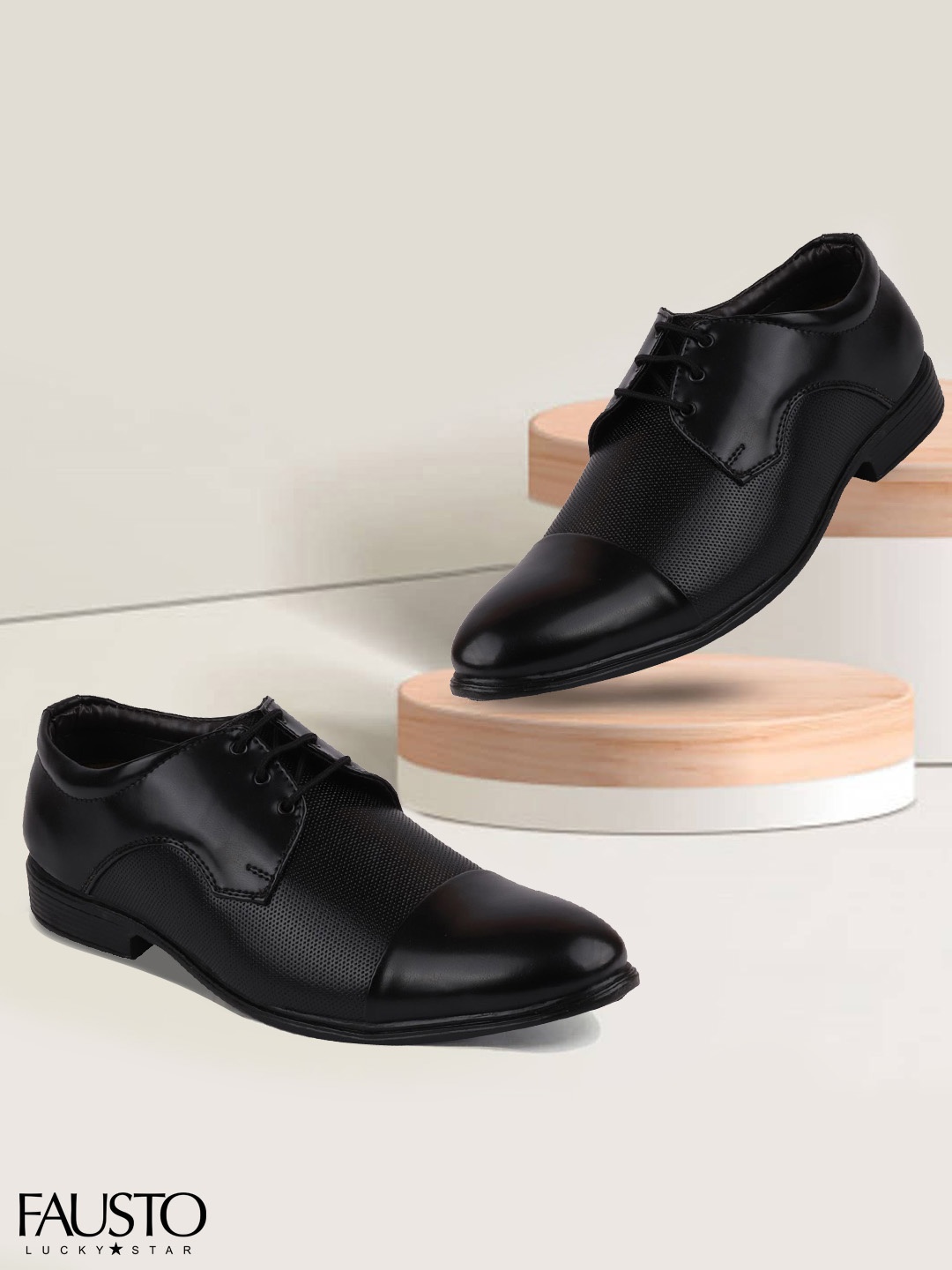 

FAUSTO Men Black Textured Formal Derbys