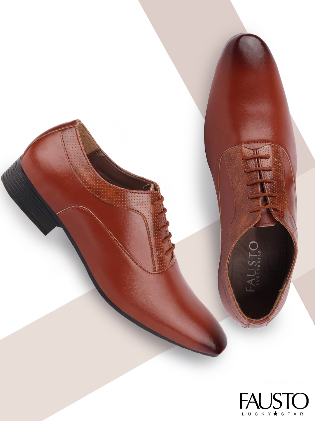 

FAUSTO Men Tan Brown Perforated Detail Formal Oxfords