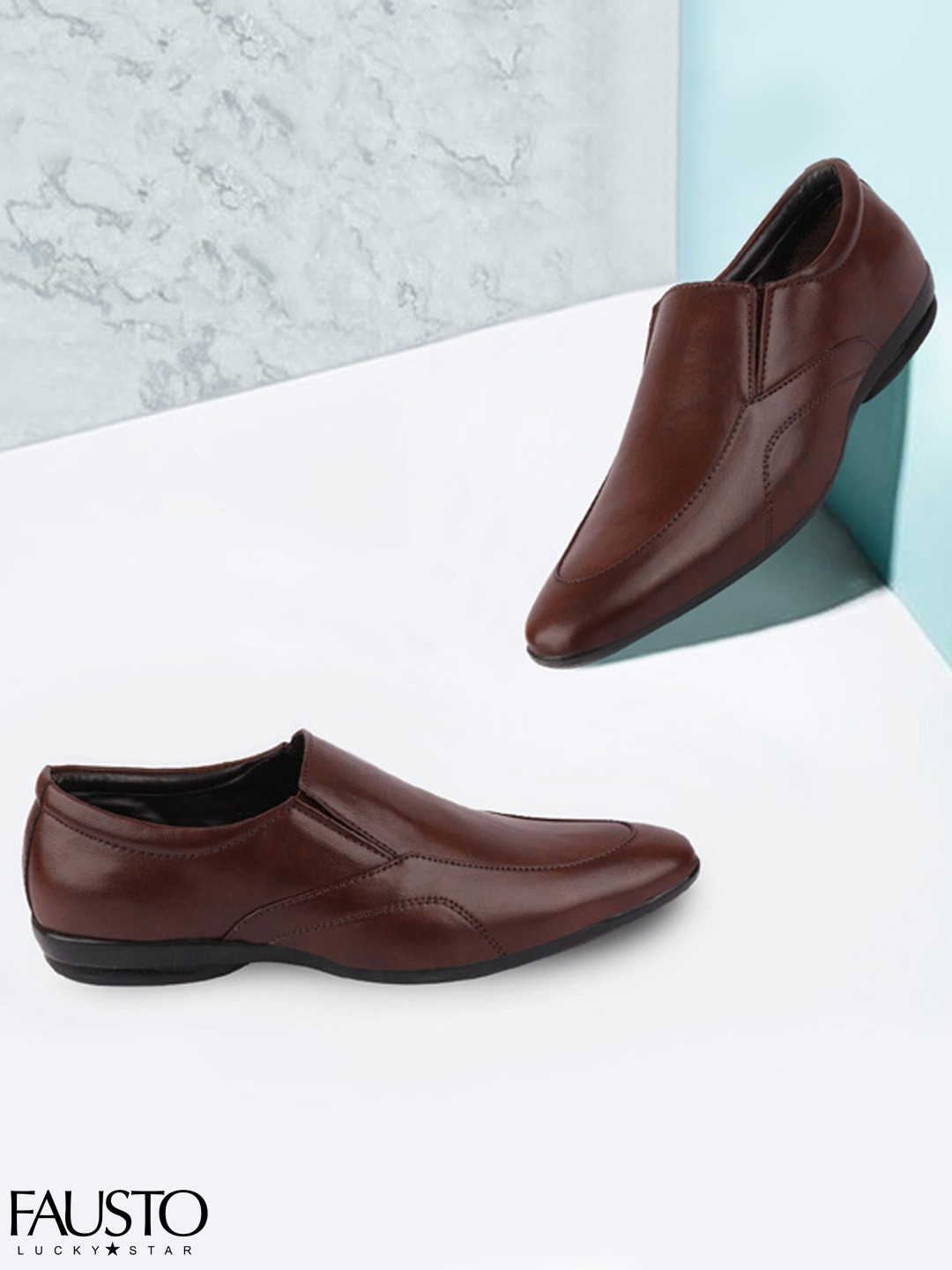 

FAUSTO Men Brown Solid Formal Slip-Ons