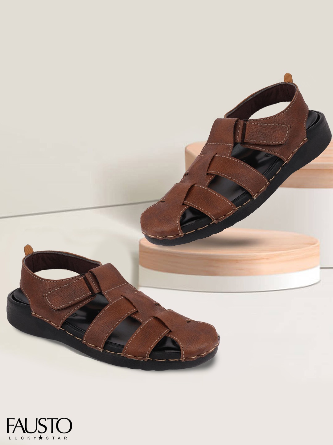 

FAUSTO Men Brown Fisherman Sandals