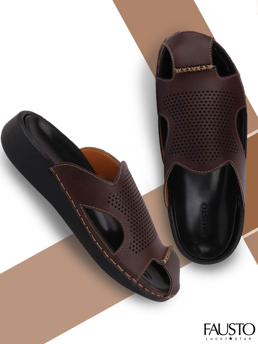 

FAUSTO Men Coffee Brown Comfort Sandals