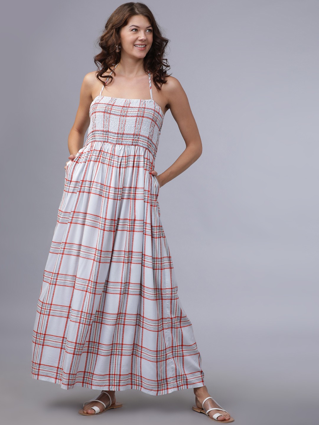 

Tokyo Talkies Women White Checked Maxi Dress