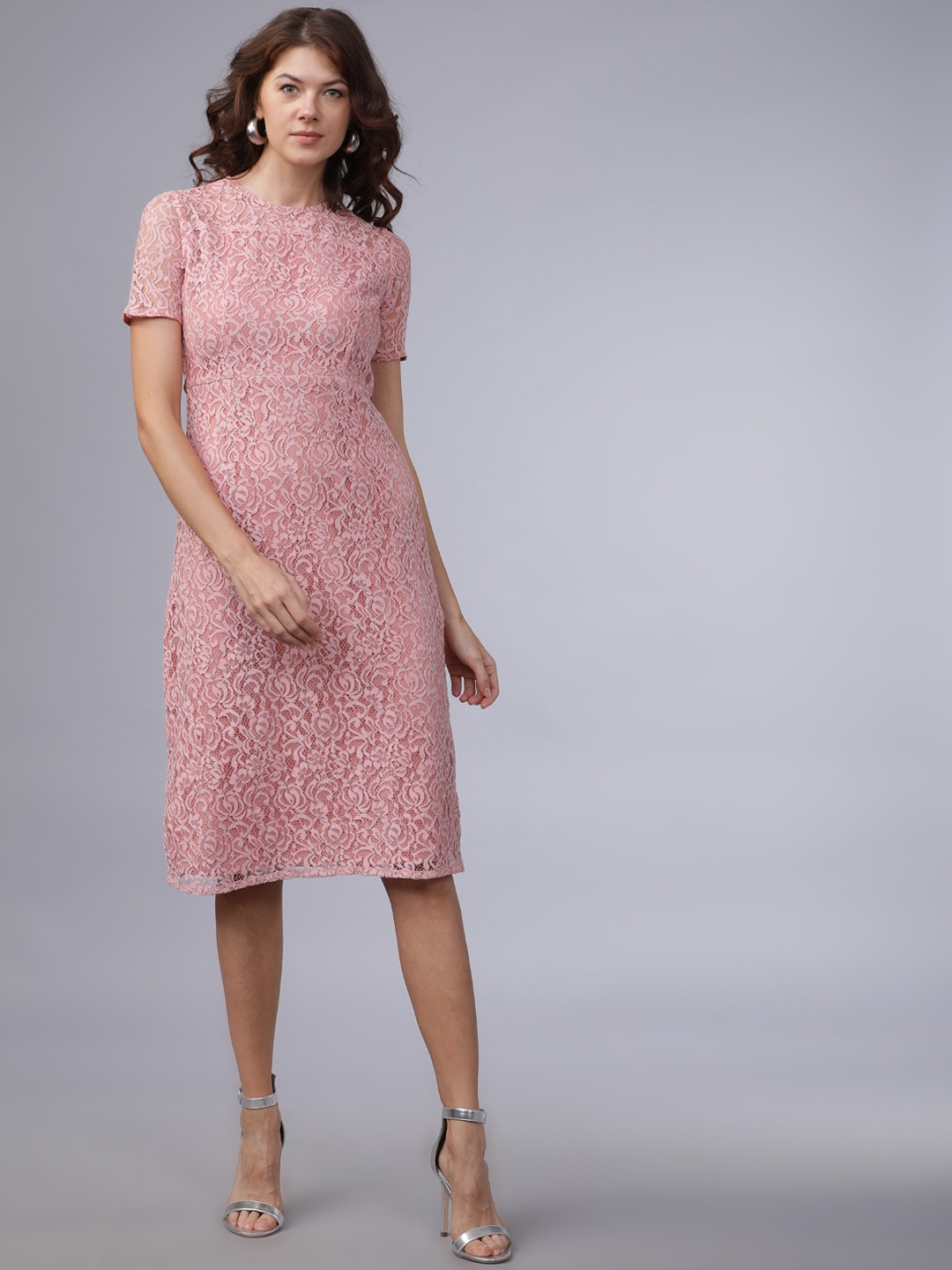

Tokyo Talkies Women Pink Self Design A-Line Dress