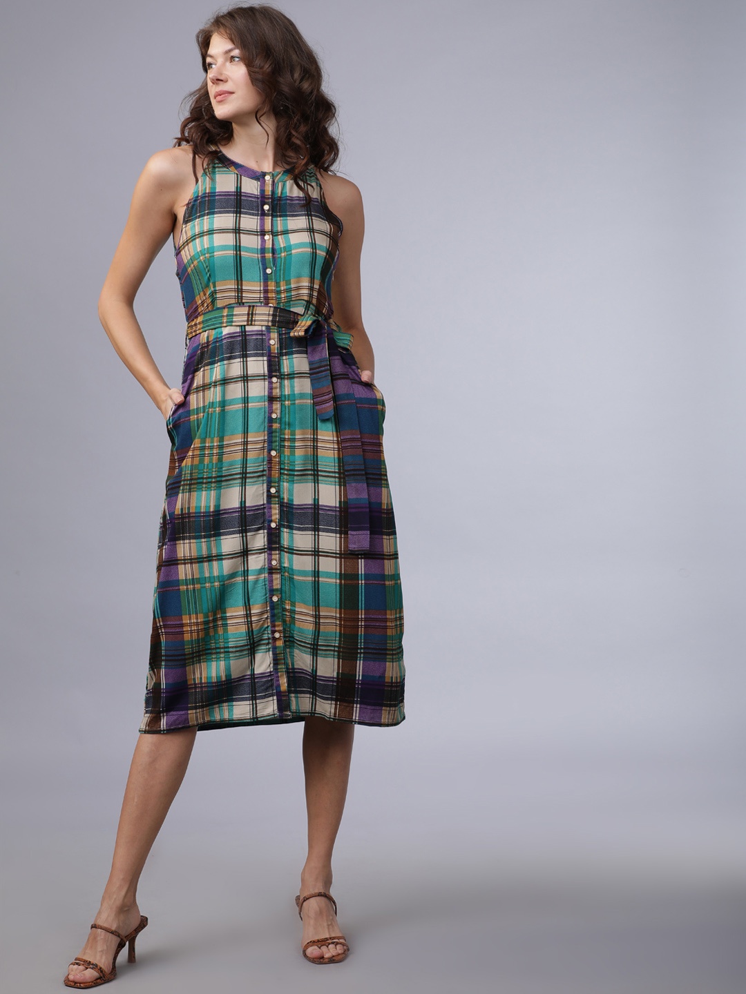 

Tokyo Talkies Women Multicoloured Checked Sheath Midi Dress, Multi