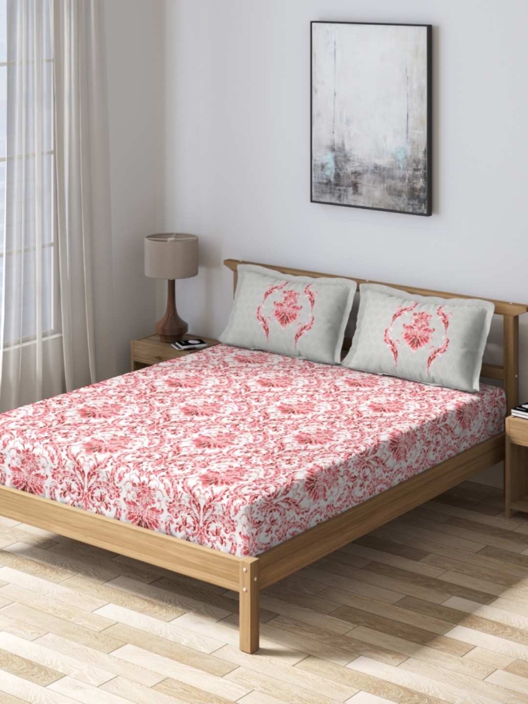 

DDecor Red & White Ethnic Motifs 160 TC Cotton 1 Queen Bedsheet with 2 Pillow Covers