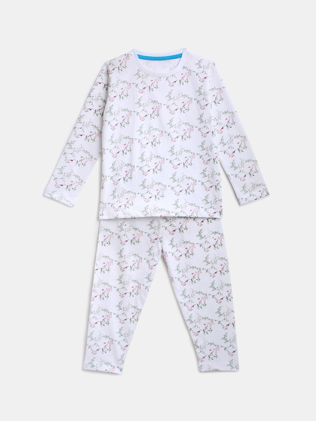 

KIDSCRAFT Girls White Printed Night suit