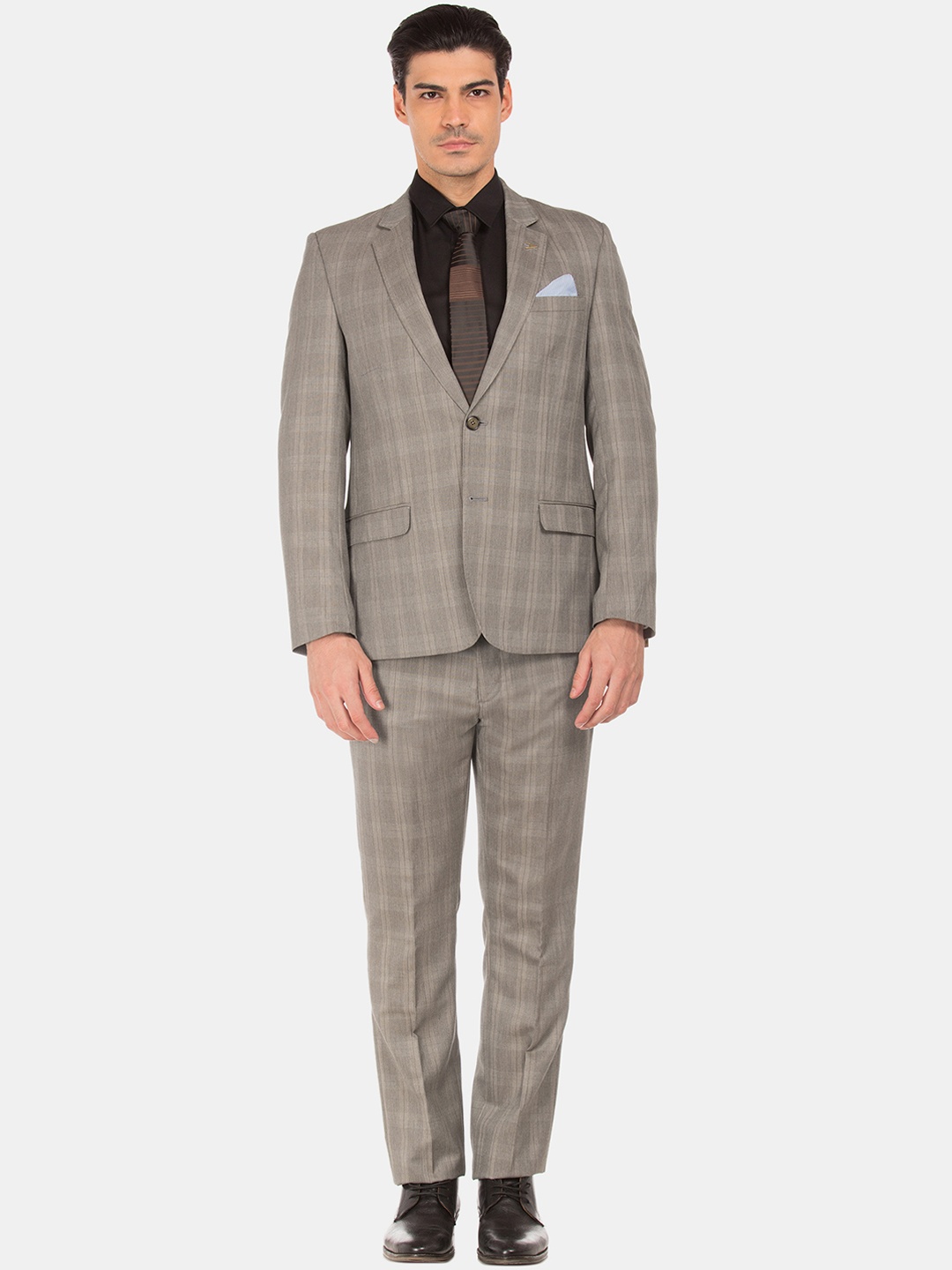 

Arrow Men Grey Checked Single-Breasted Formal Suit