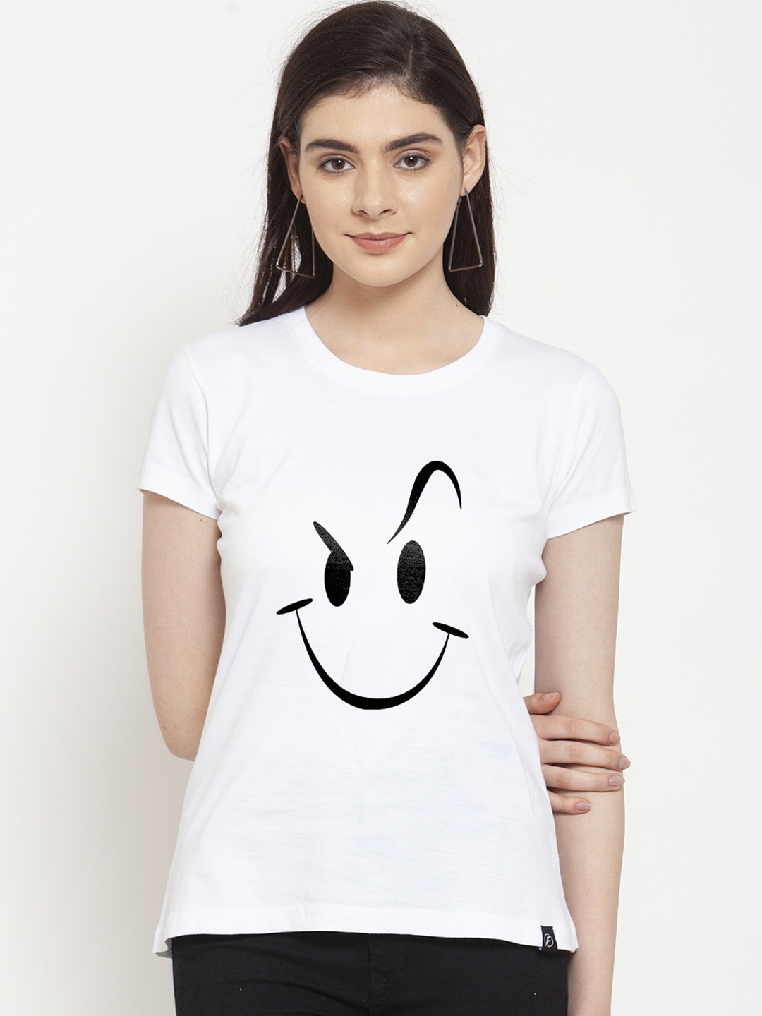 

Friskers Women White Printed Round Neck T-shirt