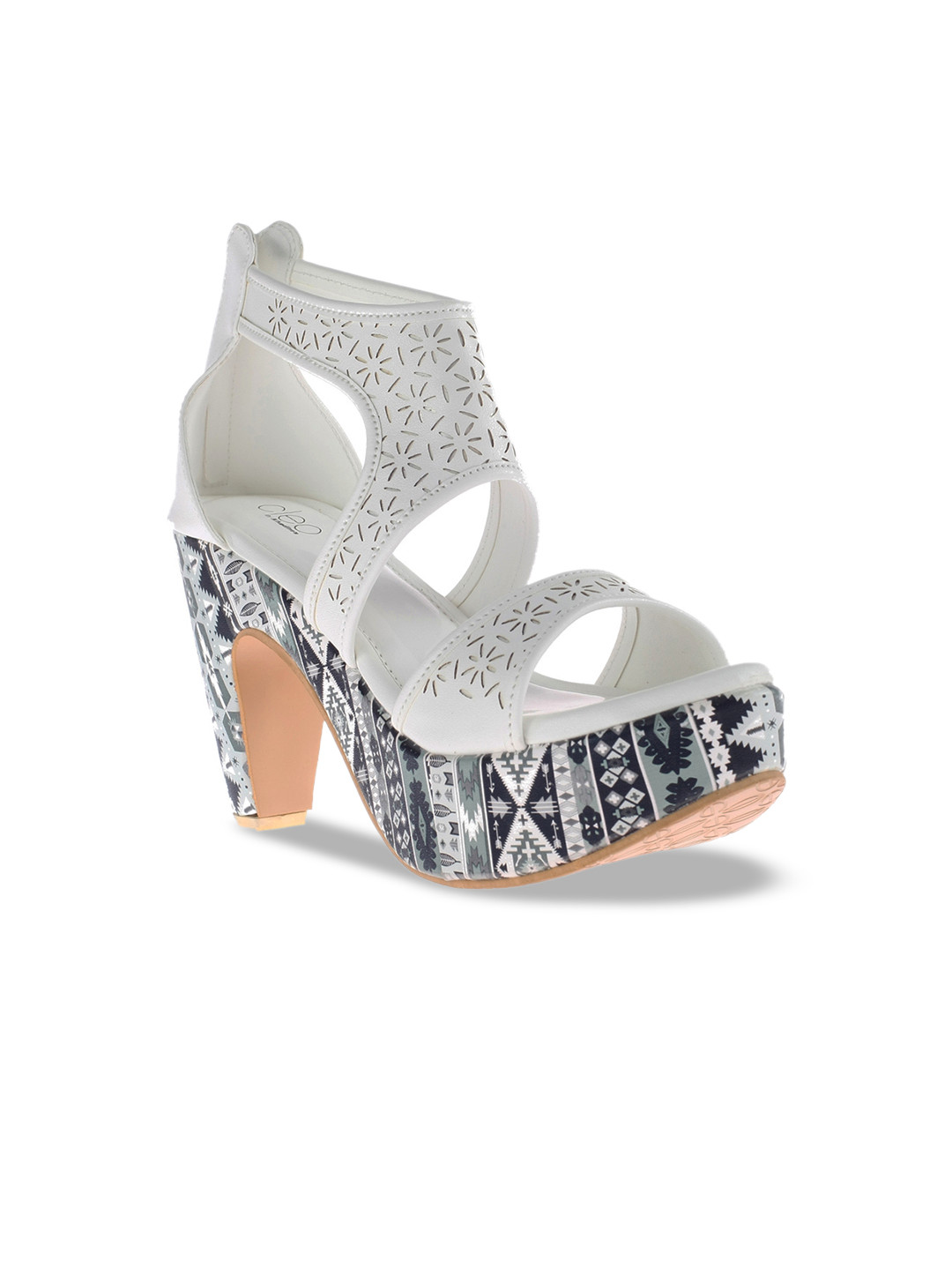 

Khadims Women White & Black Printed Slim Heels