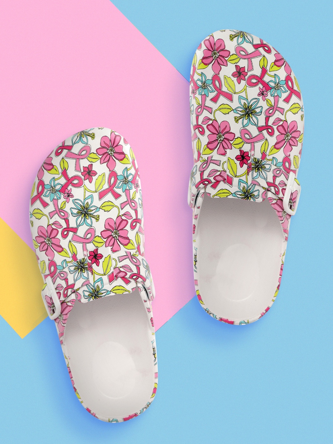 

Kook N Keech Women White & Pink Floral Print Clogs