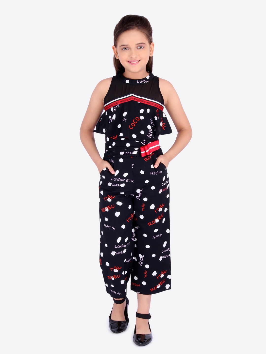 

CUTECUMBER Girls Black & White Printed Culotte Jumpsuit