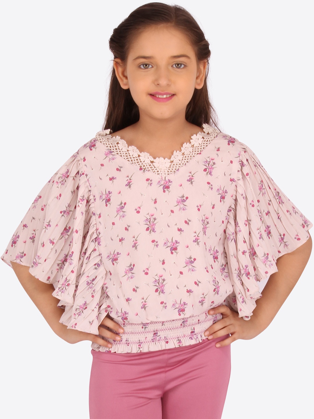 

CUTECUMBER Girls Pink Floral Printed Top