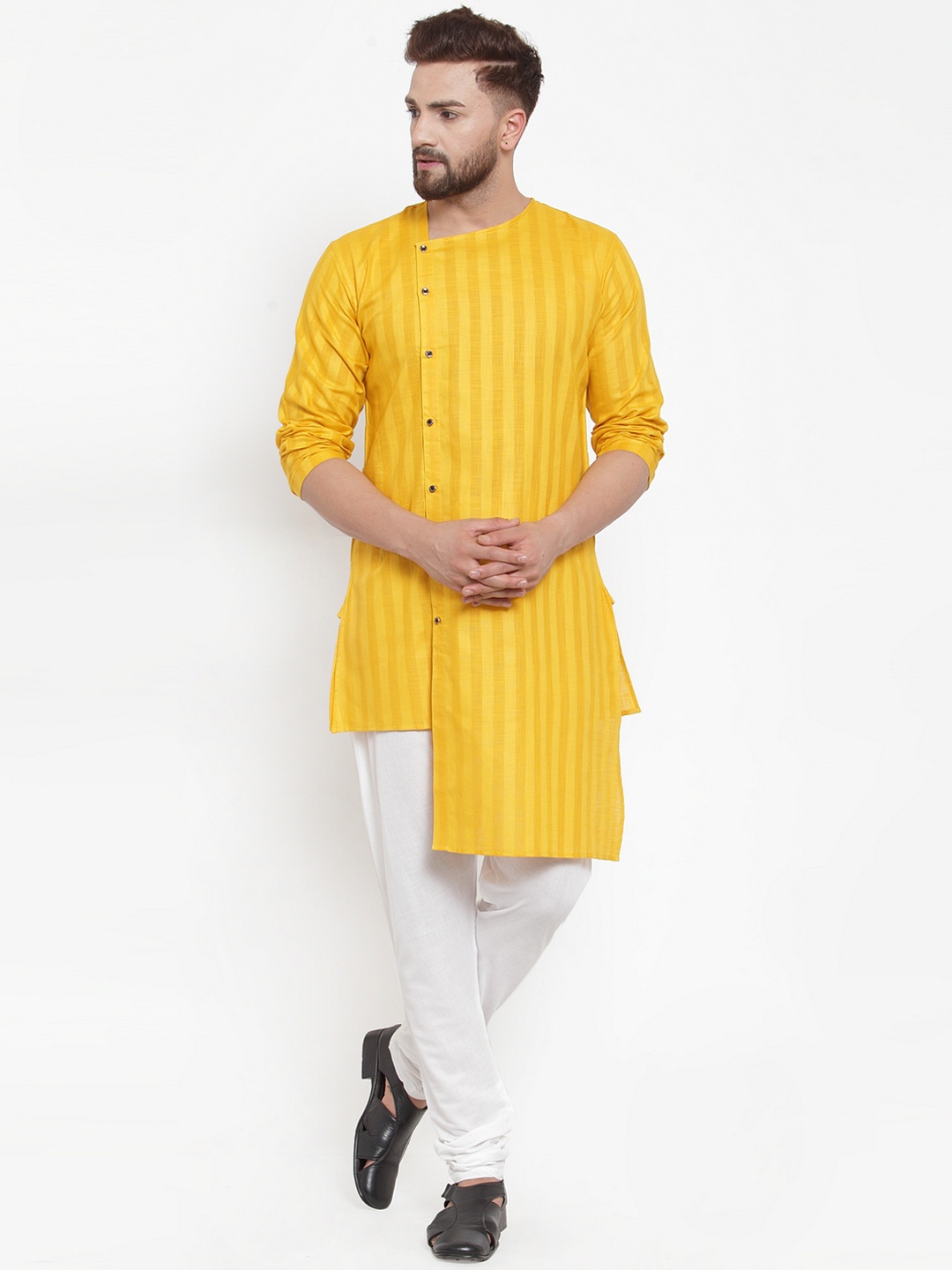 

KLOTTHE Men Yellow Striped Straight Kurta