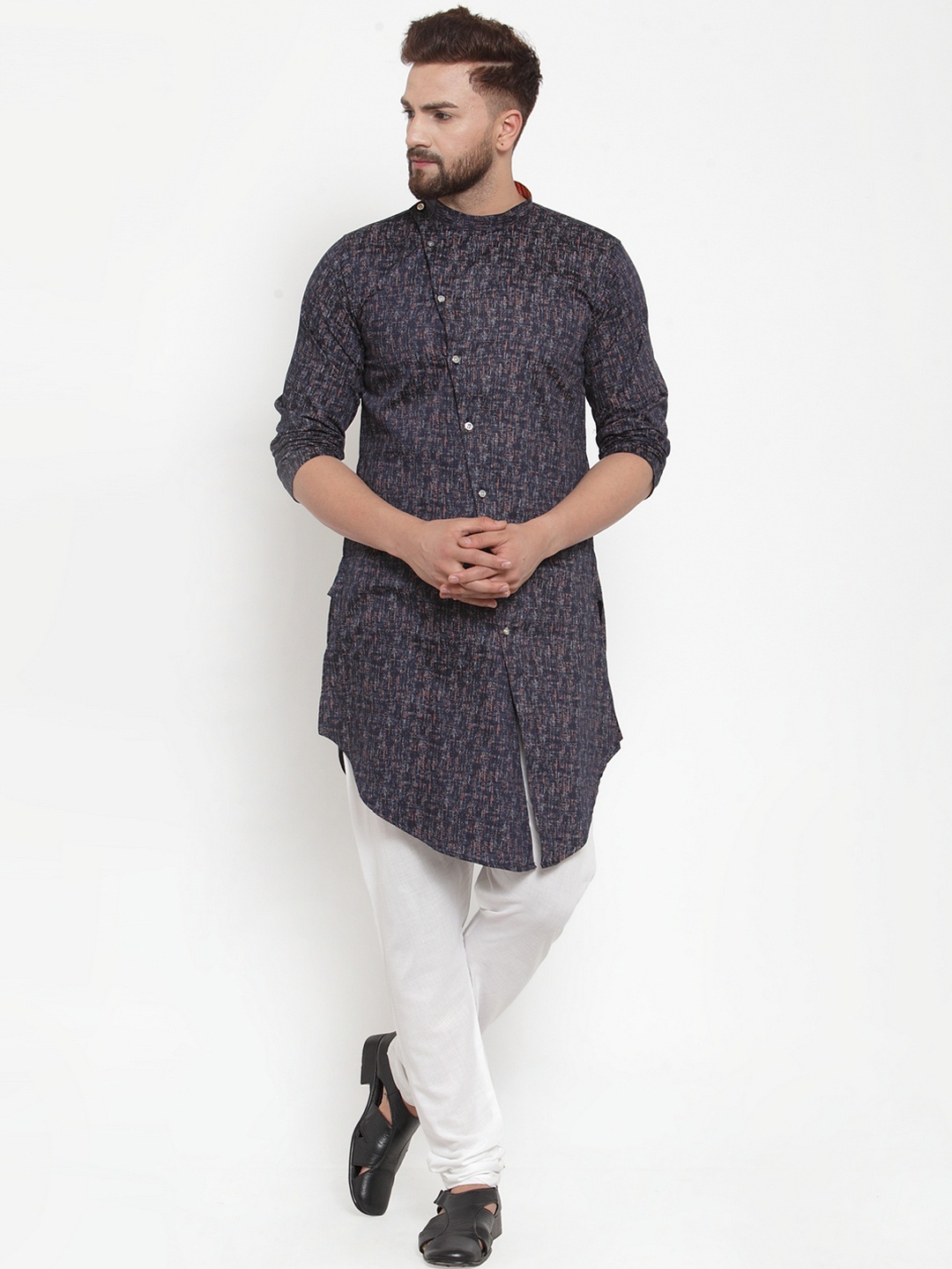 

KLOTTHE Men Navy Blue & Peach Printed Straight Kurta