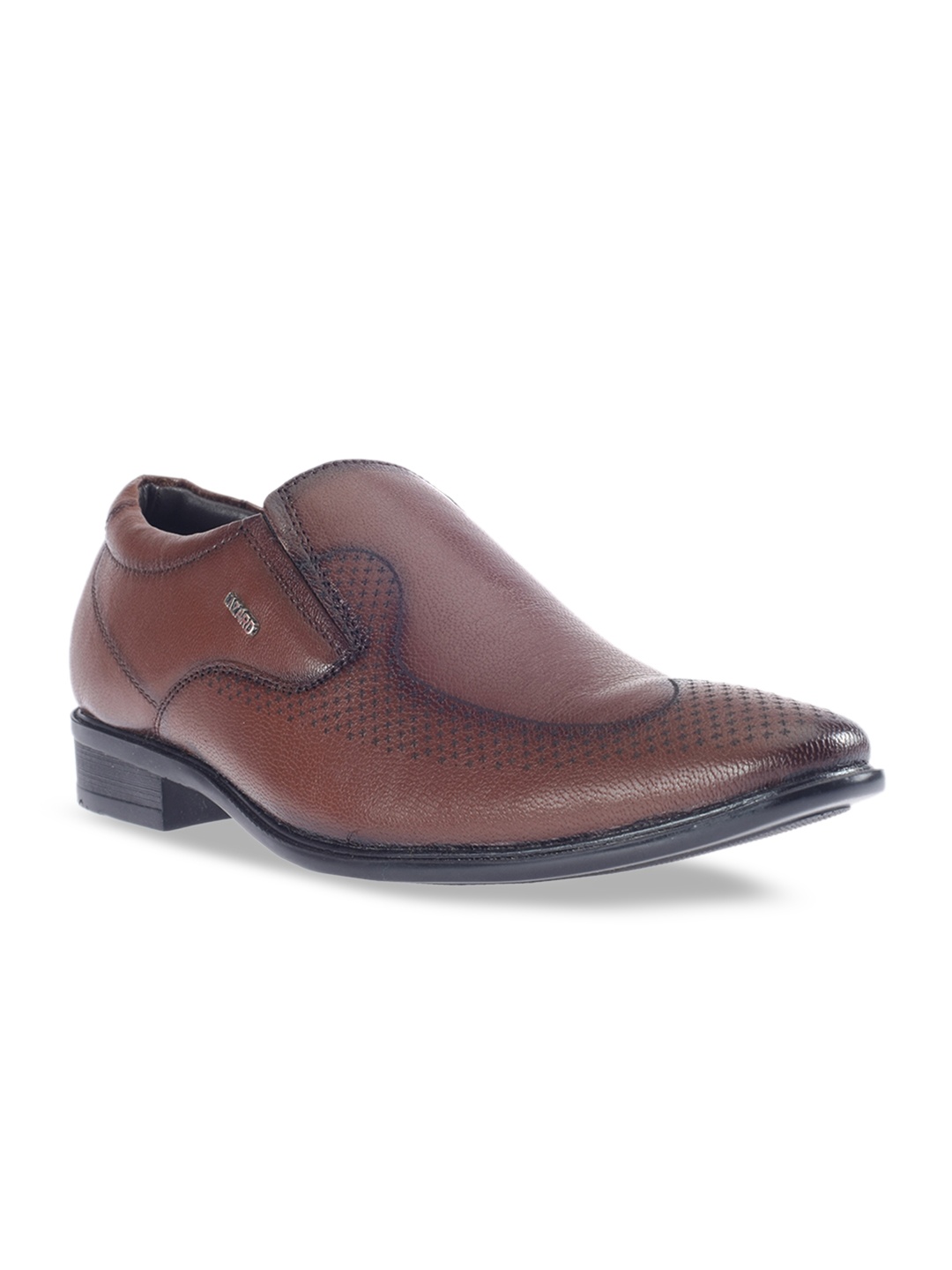 

Khadims Men Brown Solid Leather Lazard Formal Slip-Ons