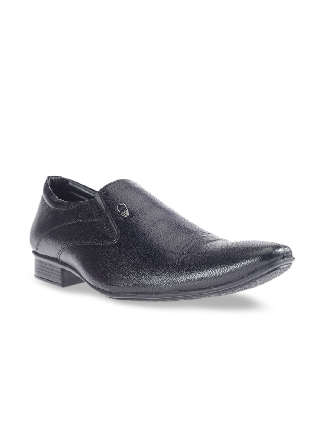 

Khadims Men Black Solid Lazard Leather Formal Slip-Ons
