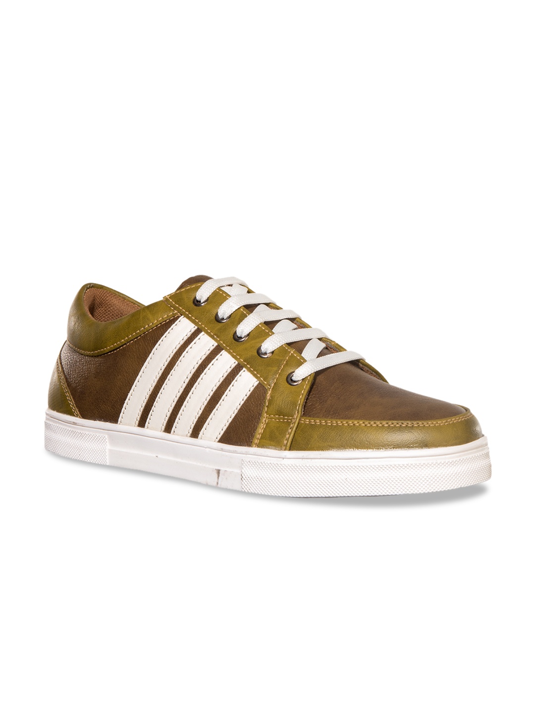 

Khadims Men Olive Brown Striped Sneakers