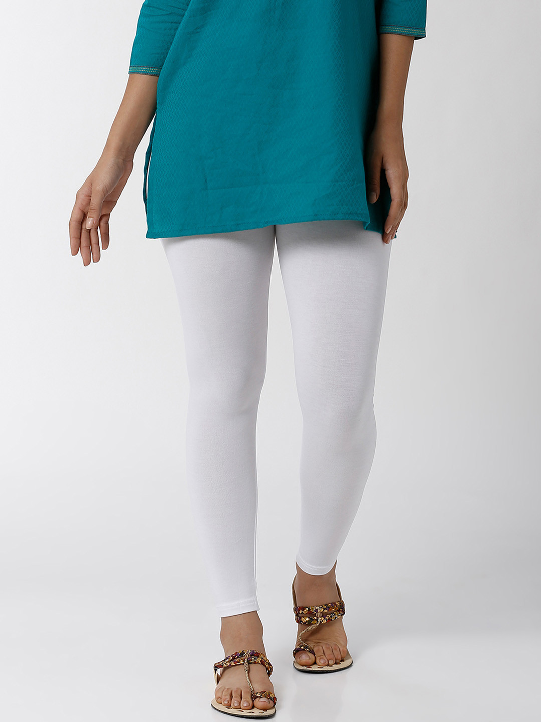 

De Moza Women White Solid Ankle-Length Leggings