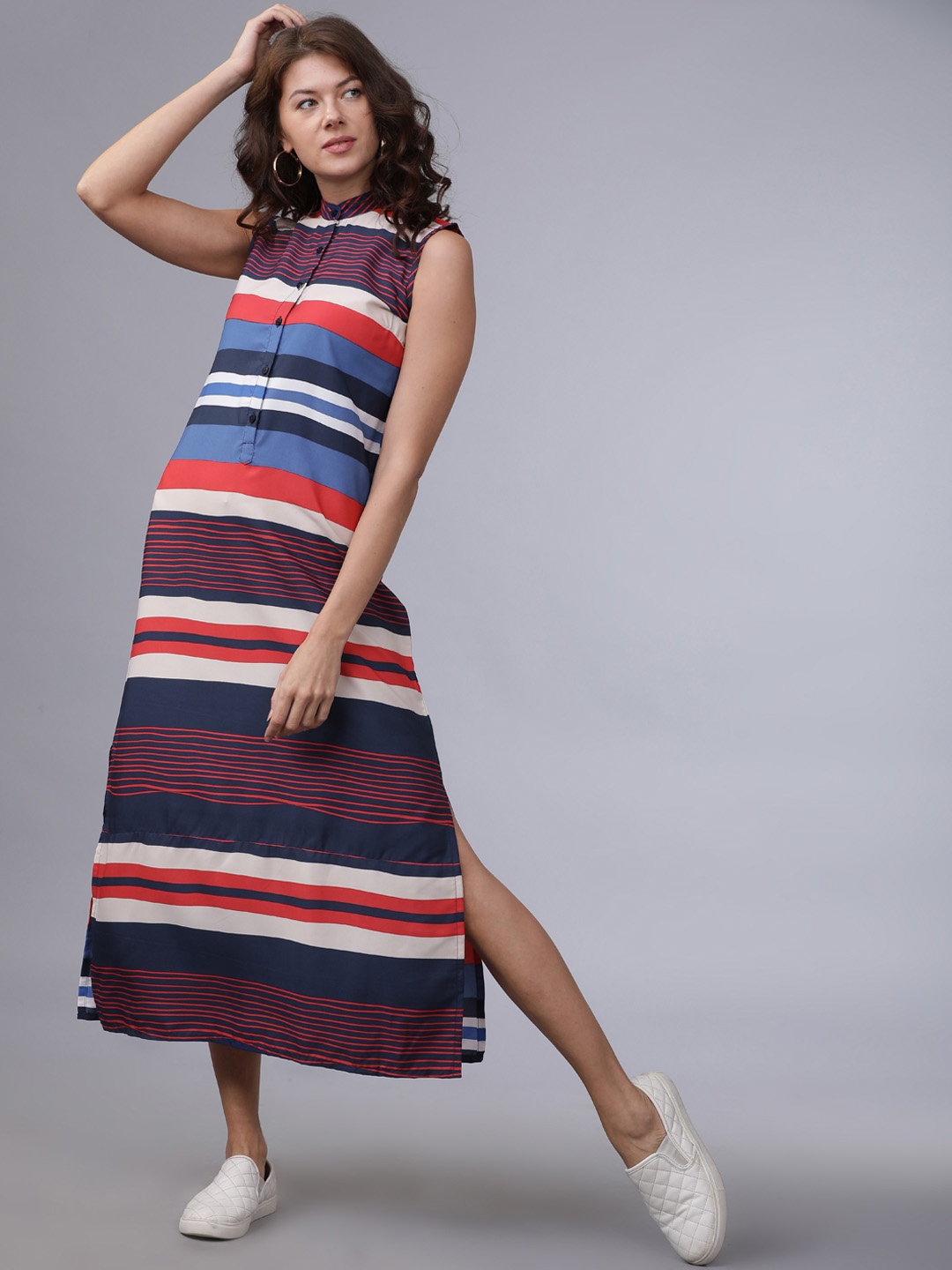 

Tokyo Talkies Women Multicoloured Striped Shirt Dress, Multi