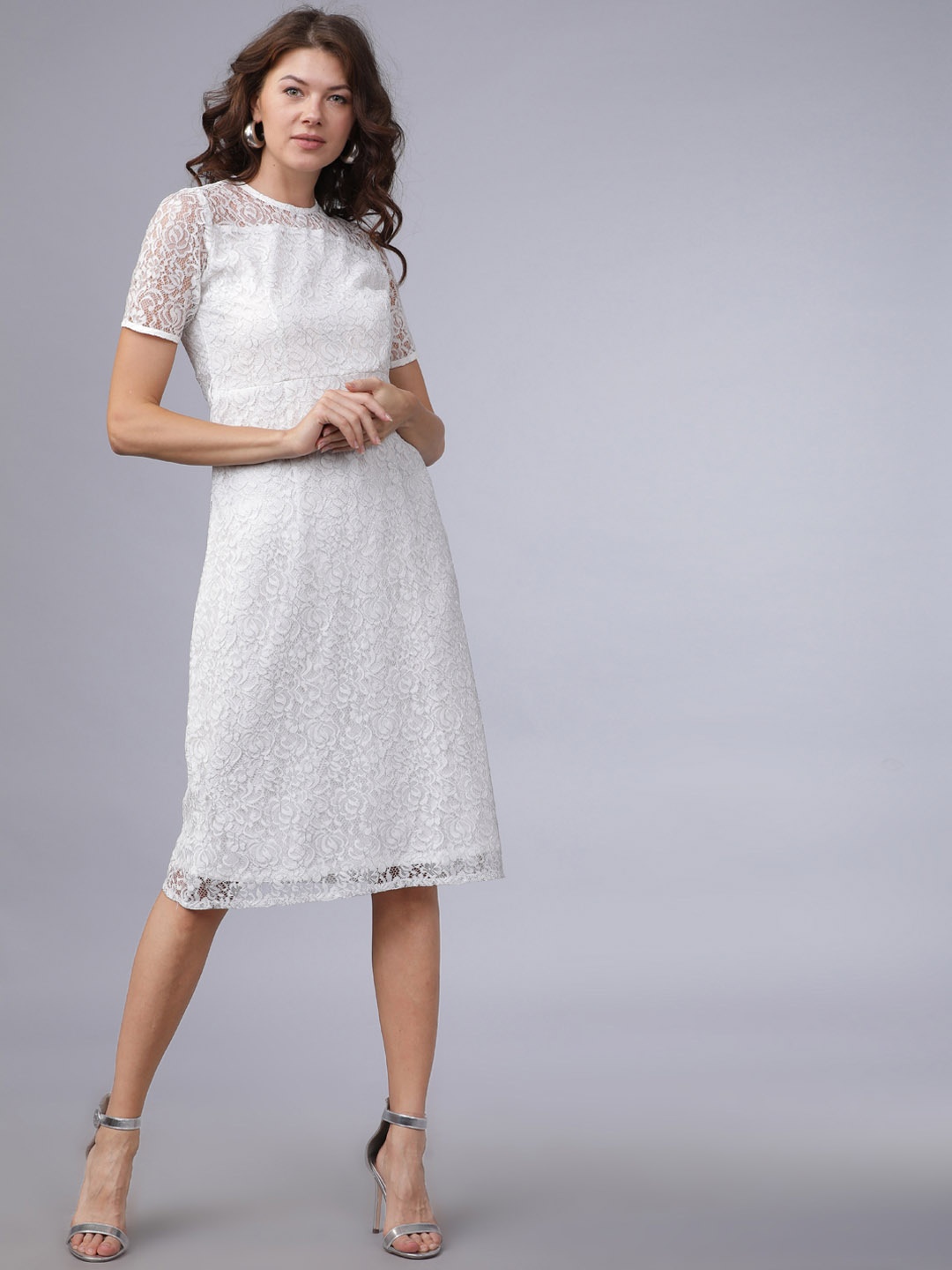 

Tokyo Talkies Women White Lace Fit and Flare Dress