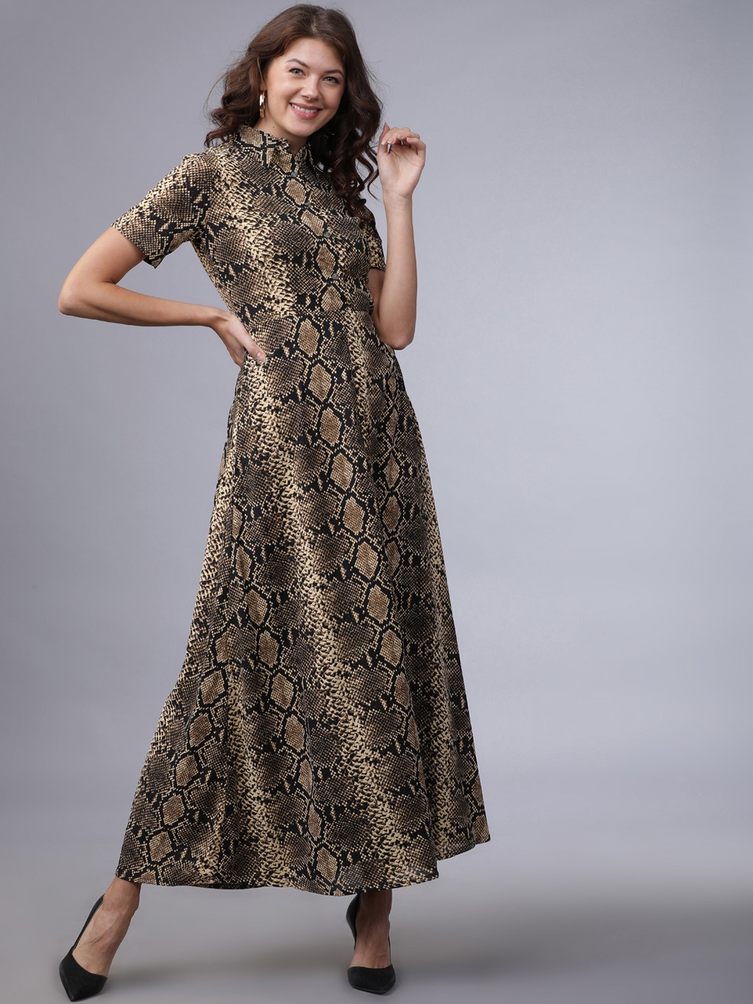 

Tokyo Talkies Women Brown Printed Maxi Dress