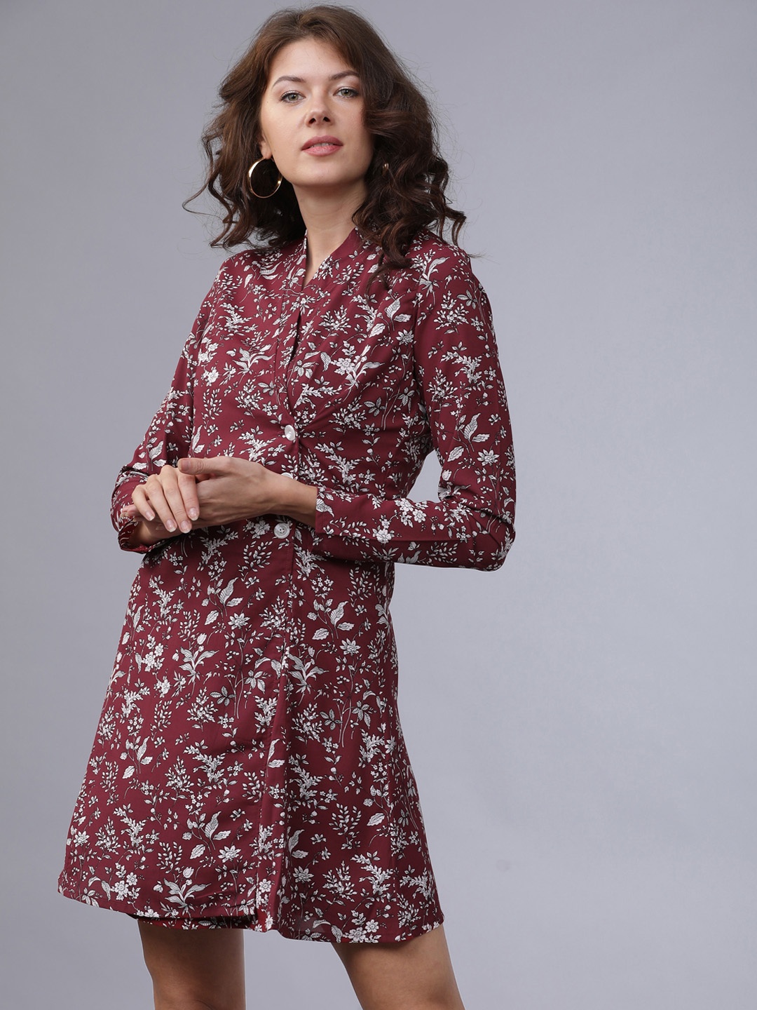 

Tokyo Talkies Women Burgundy Printed Wrap Dress
