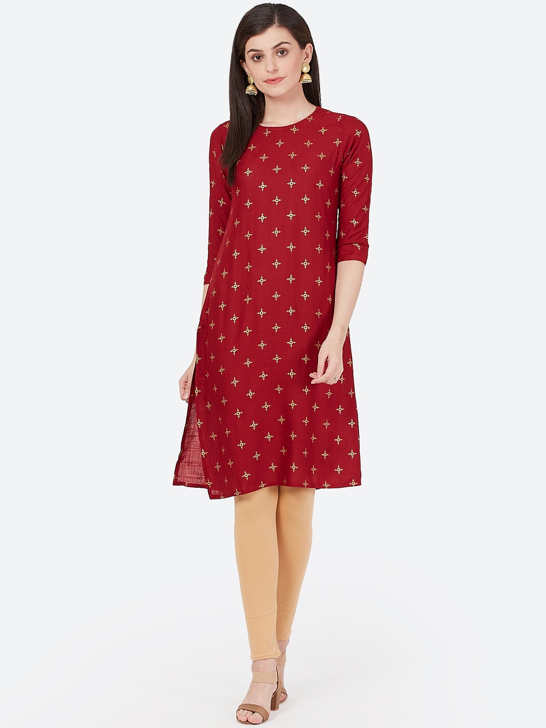 

Meeranshi Women Maroon Printed Straight Kurta