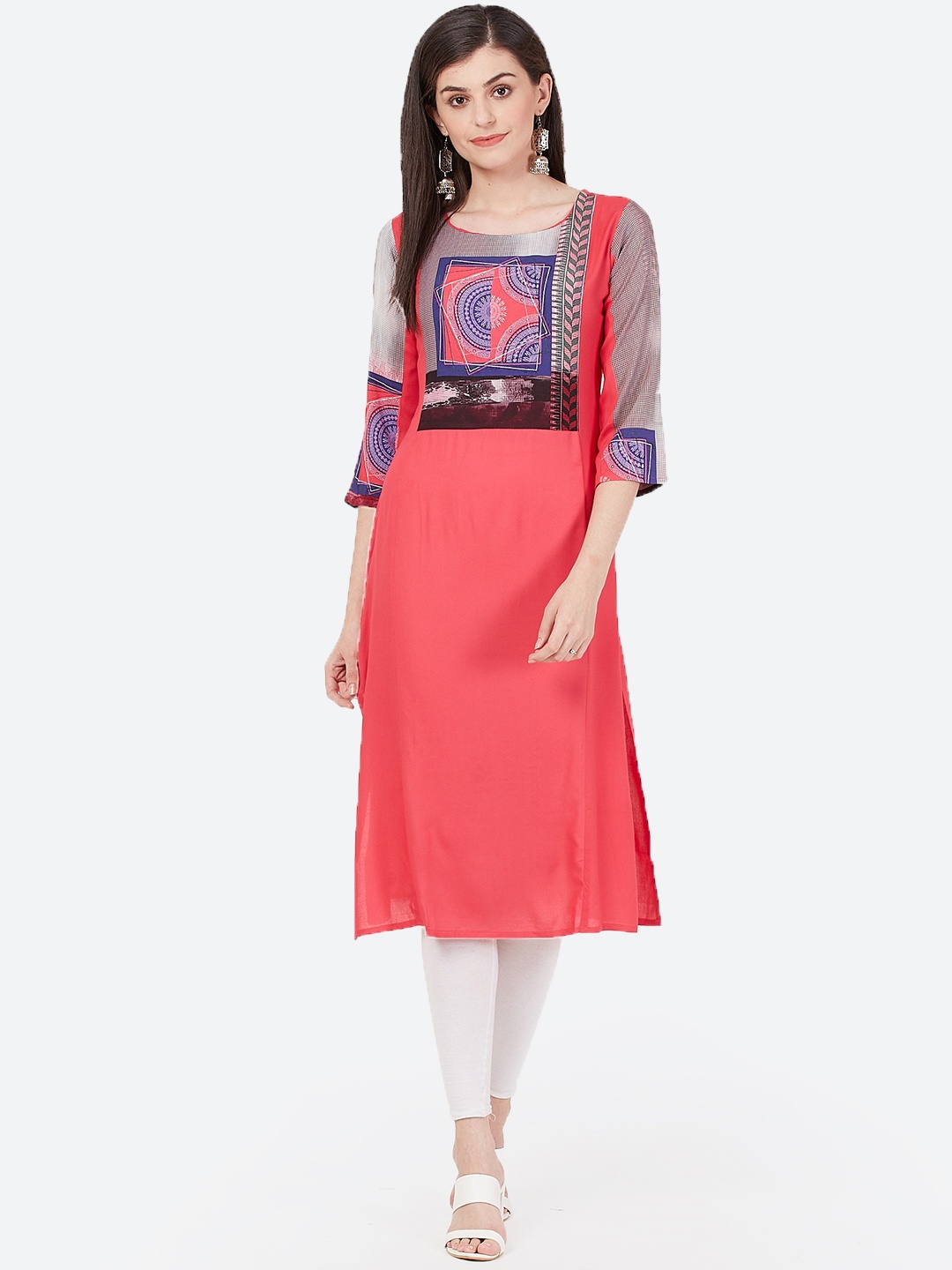 

Meeranshi Women Pink Yoke Design Straight Kurta